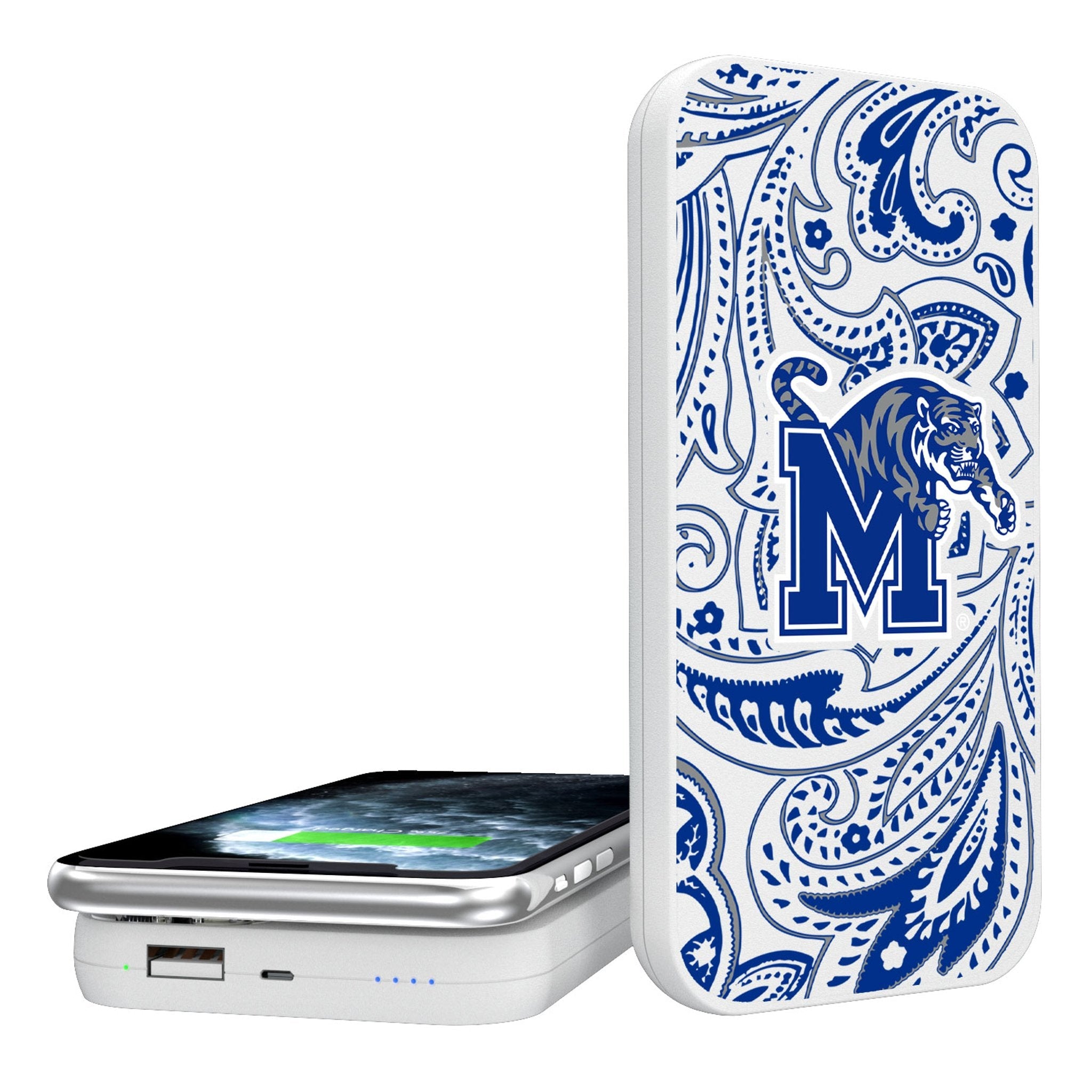 University of Memphis Tigers Paisley 5000mAh Portable Wireless Charger - Sports Gifts, Sports Memorabilia, Sports Collectibles, Fan Shop