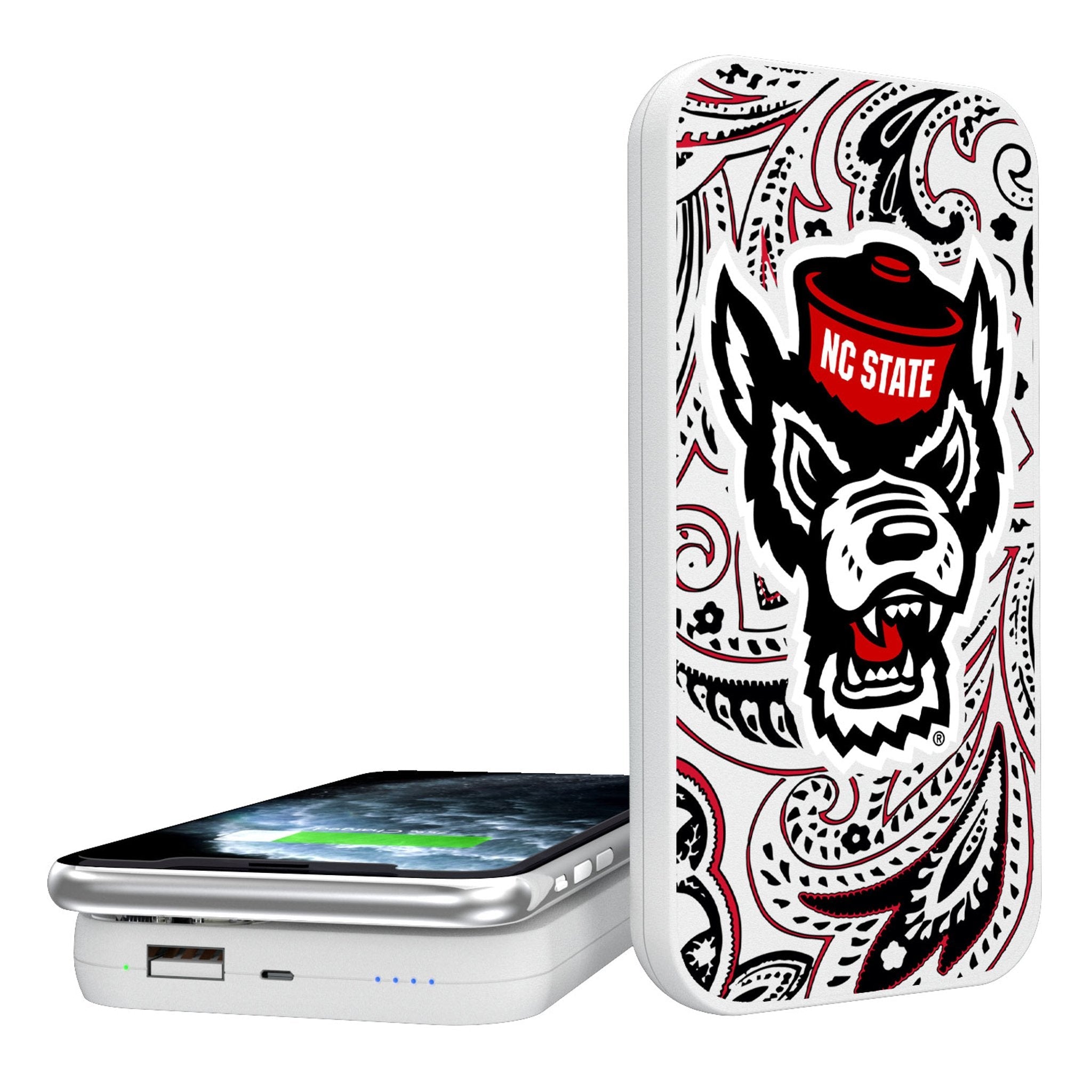 North Carolina State University Wolfpack Paisley 5000mAh Portable Wireless Charger - Sports Gifts, Sports Memorabilia, Sports Collectibles, Fan Shop