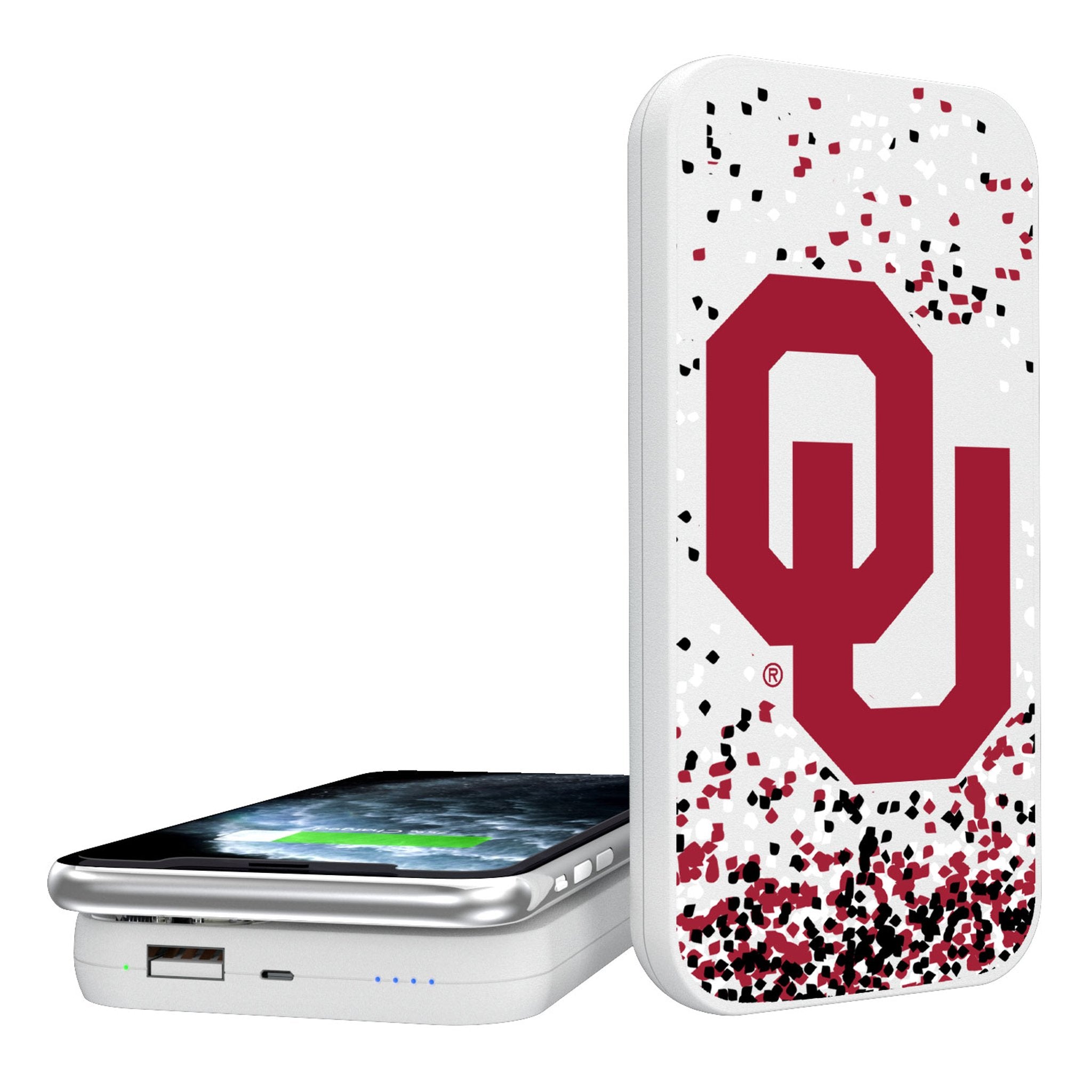 University of Oklahoma Sooners Confetti 5000mAh Portable Wireless Charger - Sports Gifts, Sports Memorabilia, Sports Collectibles, Fan Shop