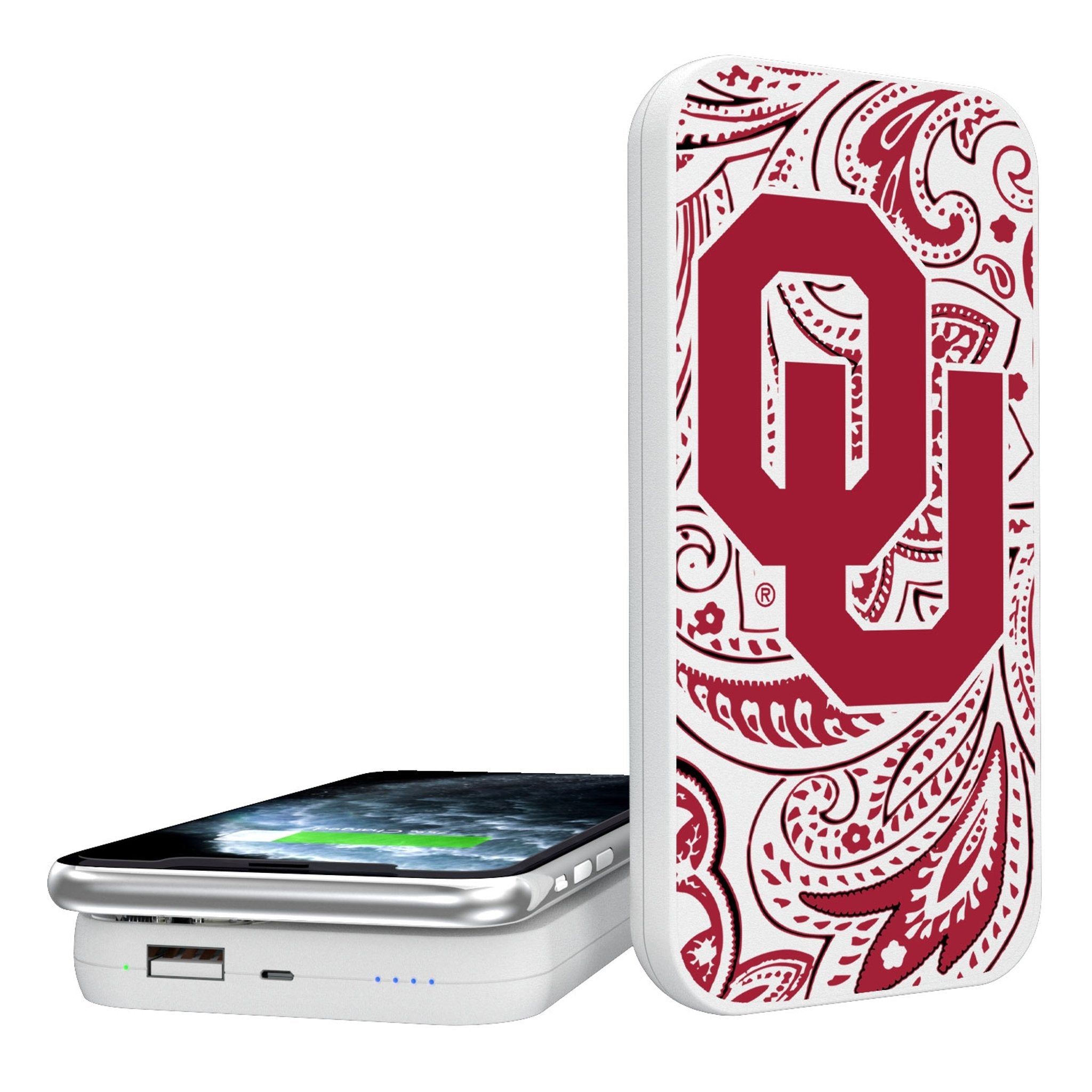 University of Oklahoma Sooners Paisley 5000mAh Portable Wireless Charger - Sports Gifts, Sports Memorabilia, Sports Collectibles, Fan Shop