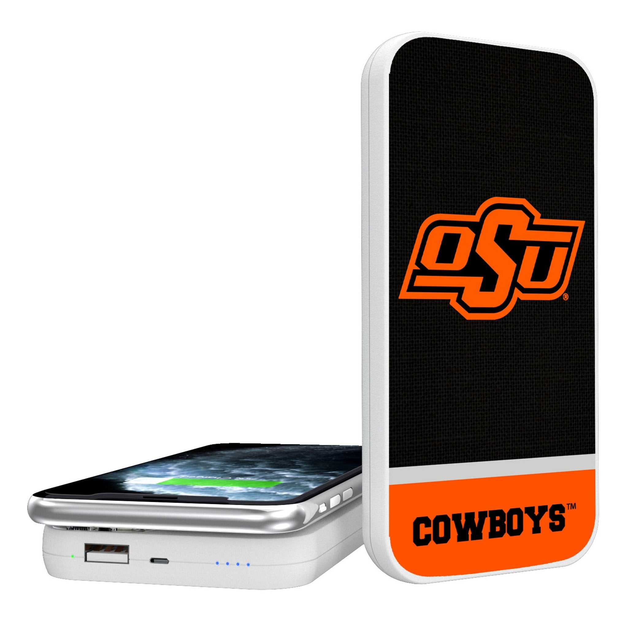 Oklahoma State University Cowboys Endzone Solid 5000mAh Portable Wireless Charger - Sports Gifts, Sports Memorabilia, Sports Collectibles, Fan Shop
