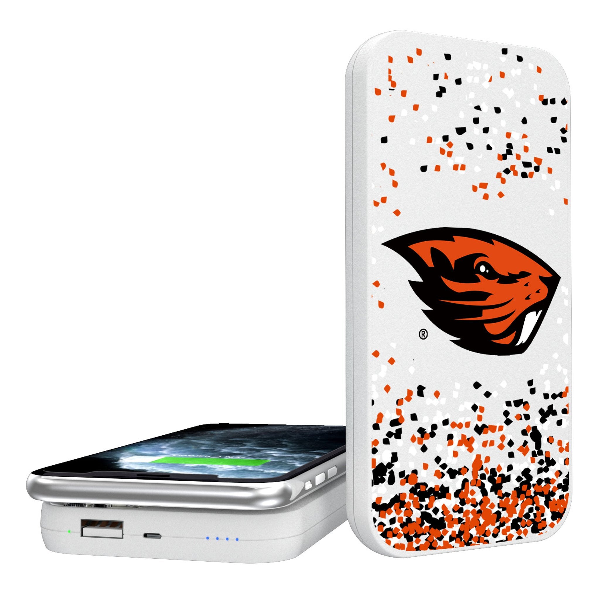 Oregon State University Beavers Confetti 5000mAh Portable Wireless Charger - Sports Gifts, Sports Memorabilia, Sports Collectibles, Fan Shop