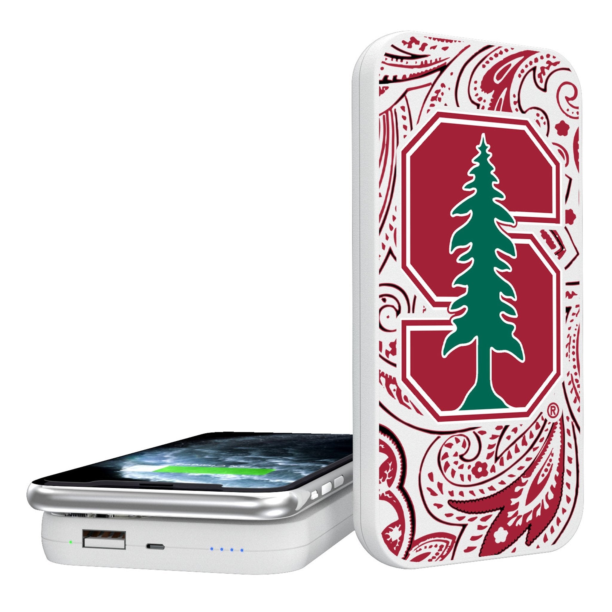 Stanford University Cardinal Paisley 5000mAh Portable Wireless Charger - Sports Gifts, Sports Memorabilia, Sports Collectibles, Fan Shop
