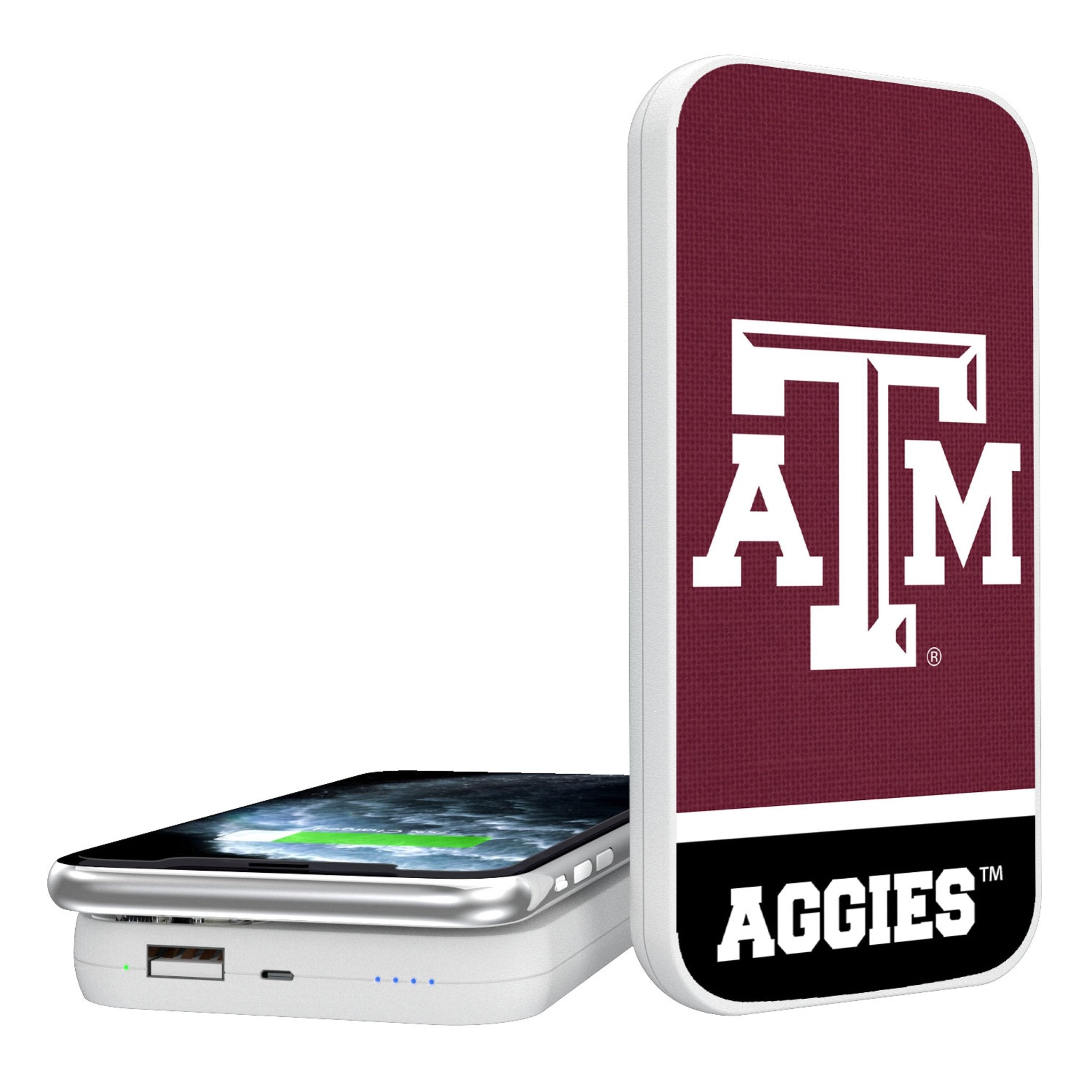 Texas A&M University Aggies Endzone Solid 5000mAh Portable Wireless Charger - Sports Gifts, Sports Memorabilia, Sports Collectibles, Fan Shop