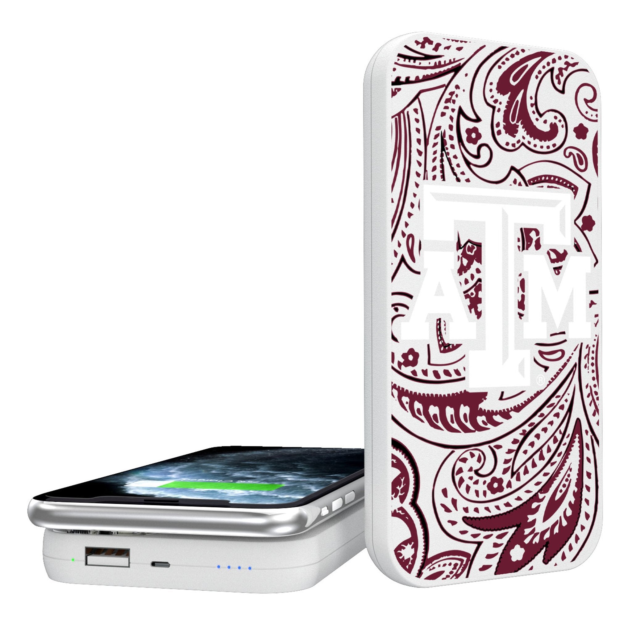 Texas A&M University Aggies Paisley 5000mAh Portable Wireless Charger - Sports Gifts, Sports Memorabilia, Sports Collectibles, Fan Shop