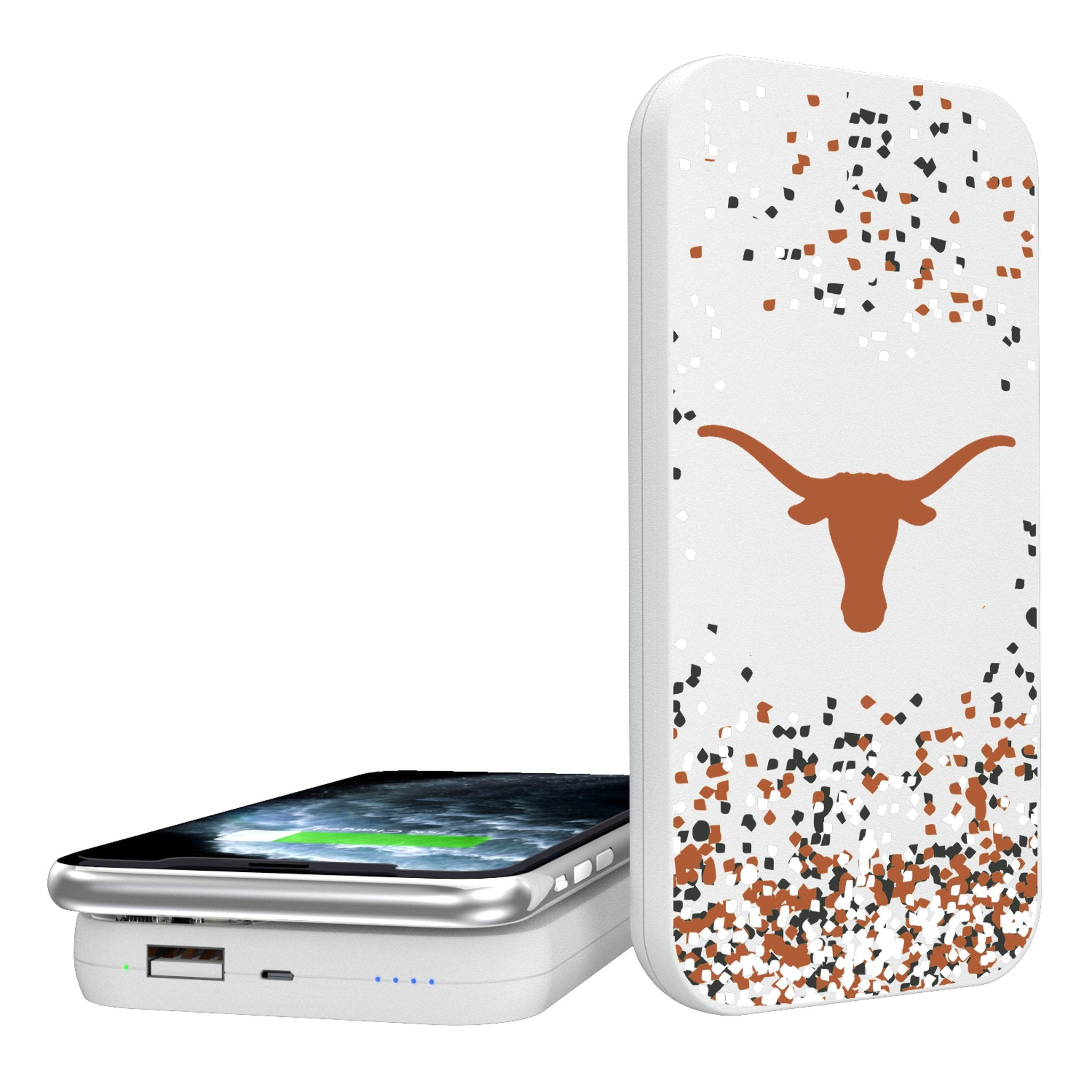 University of Texas Longhorns Confetti 5000mAh Portable Wireless Charger - Sports Gifts, Sports Memorabilia, Sports Collectibles, Fan Shop