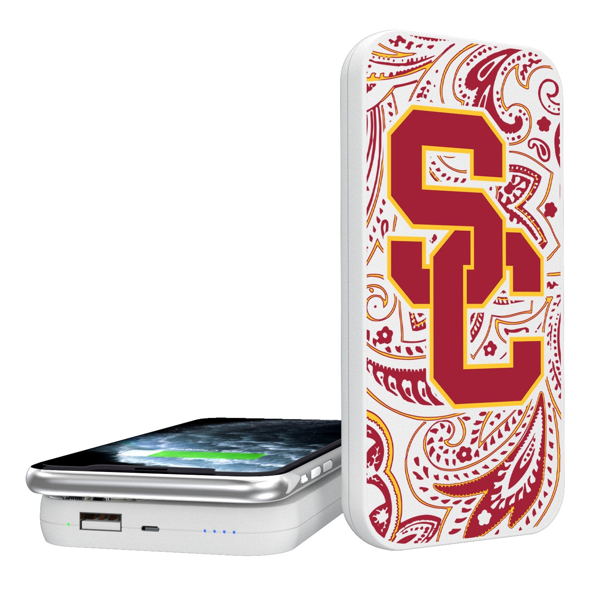 University of Southern California Trojans Paisley 5000mAh Portable Wireless Charger - Sports Gifts, Sports Memorabilia, Sports Collectibles, Fan Shop