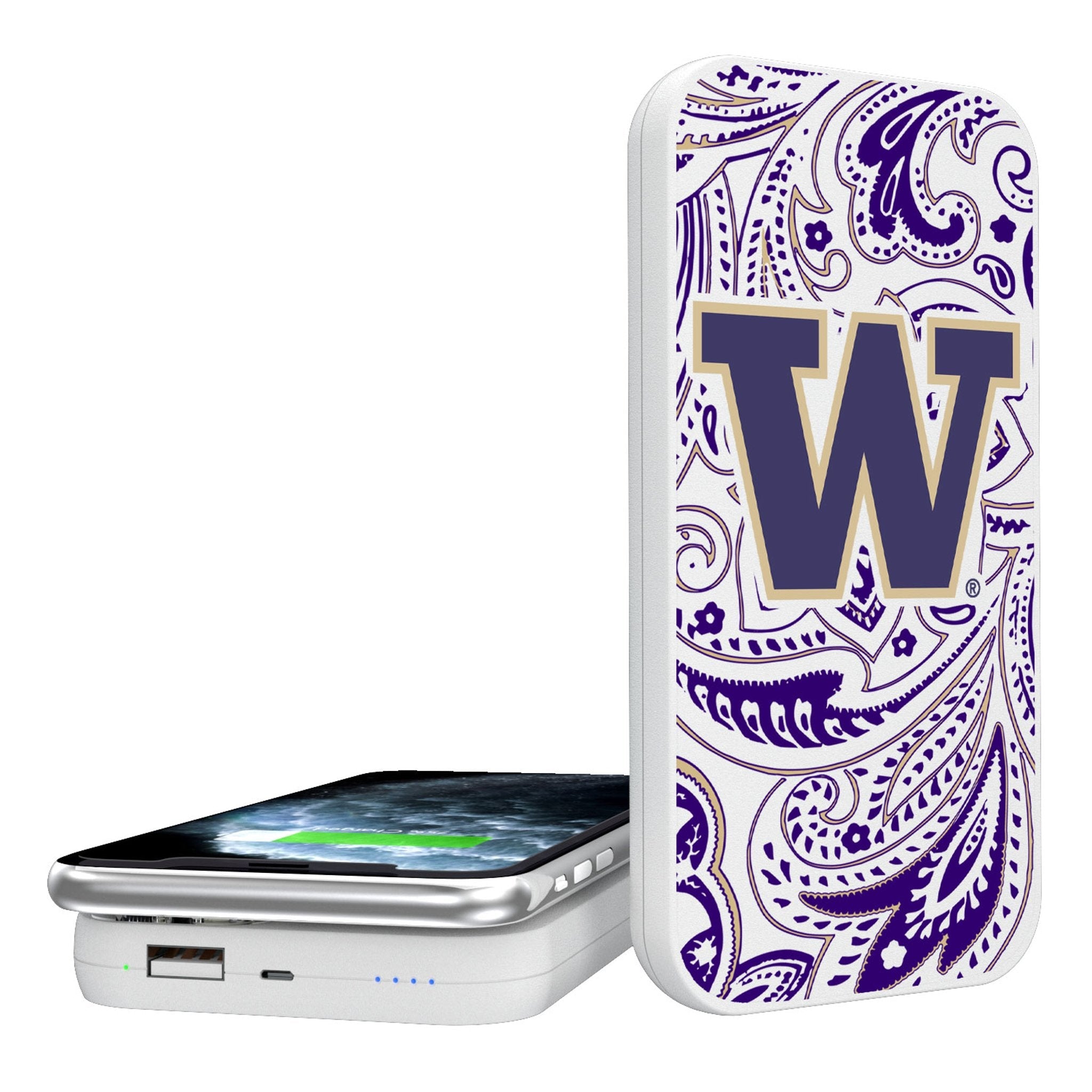 University of Washington Huskies Paisley 5000mAh Portable Wireless Charger - Sports Gifts, Sports Memorabilia, Sports Collectibles, Fan Shop