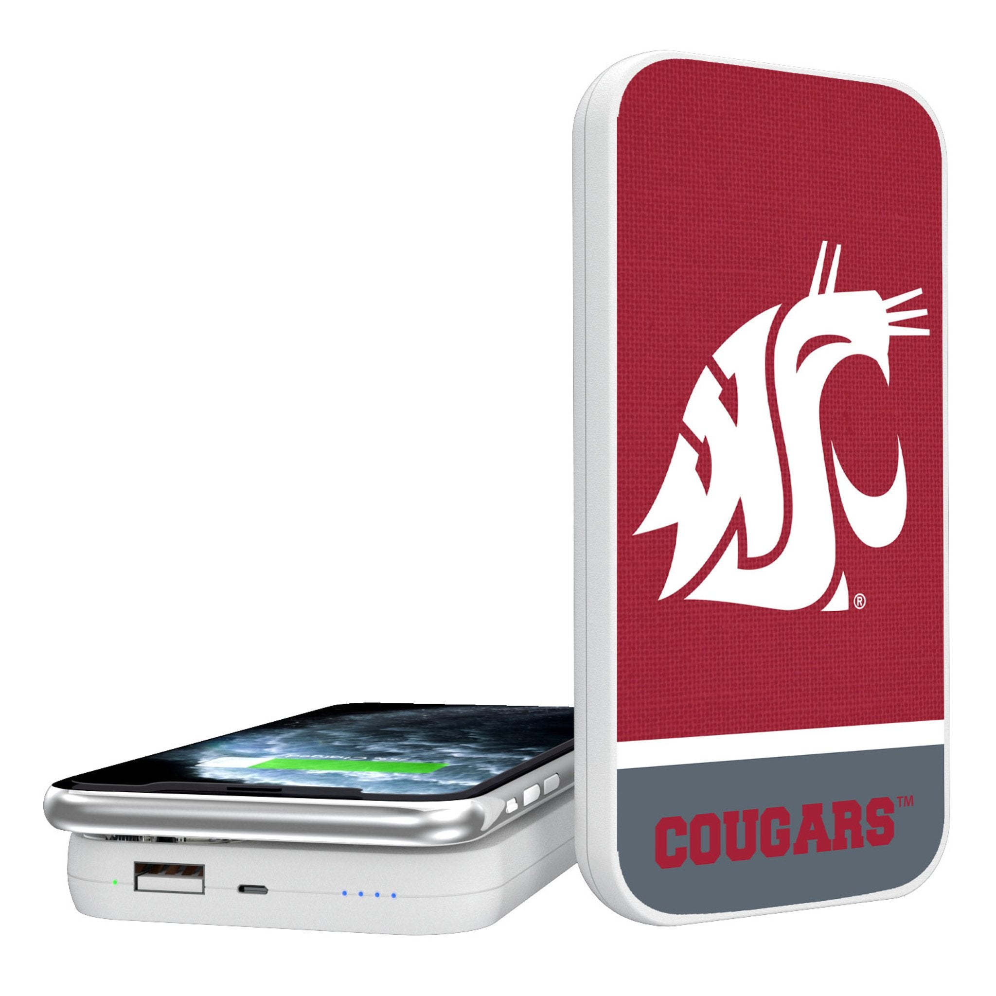 Washington State University Cougars Endzone Solid 5000mAh Portable Wireless Charger - Sports Gifts, Sports Memorabilia, Sports Collectibles, Fan Shop