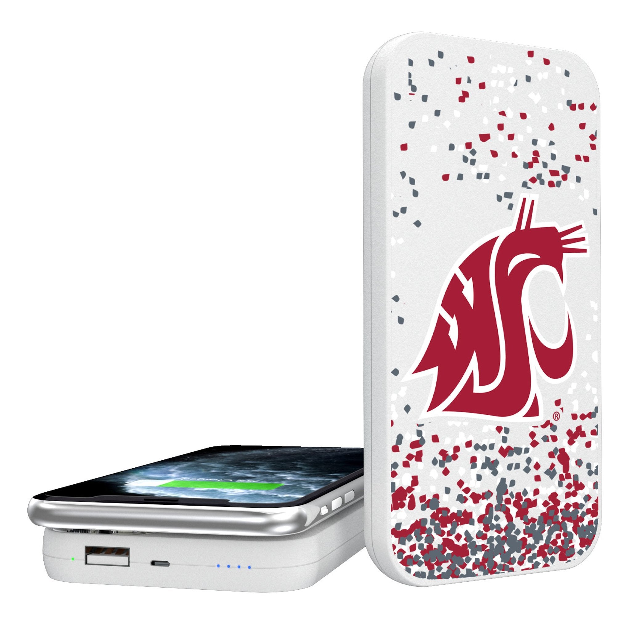 Washington State University Cougars Confetti 5000mAh Portable Wireless Charger - Sports Gifts, Sports Memorabilia, Sports Collectibles, Fan Shop
