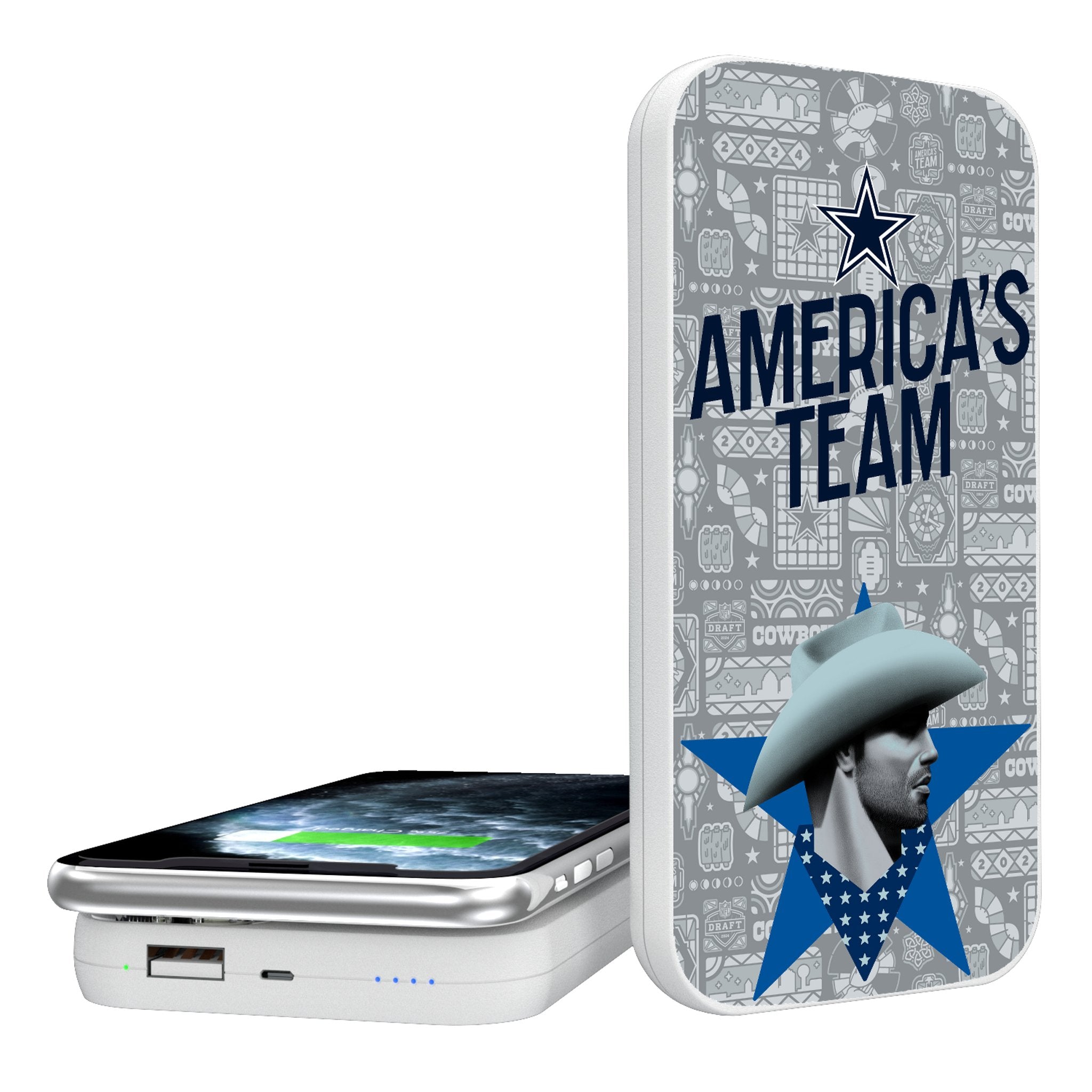 Dallas Cowboys 2024 Illustrated Limited Edition 5000mAh Portable Wireless Charger - Sports Gifts, Sports Memorabilia, Sports Collectibles, Fan Shop