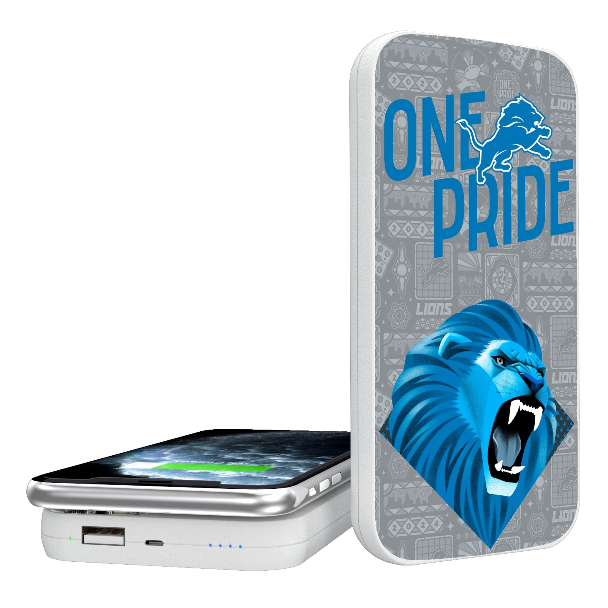Detroit Lions 2024 Illustrated Limited Edition 5000mAh Portable Wireless Charger - Sports Gifts, Sports Memorabilia, Sports Collectibles, Fan Shop