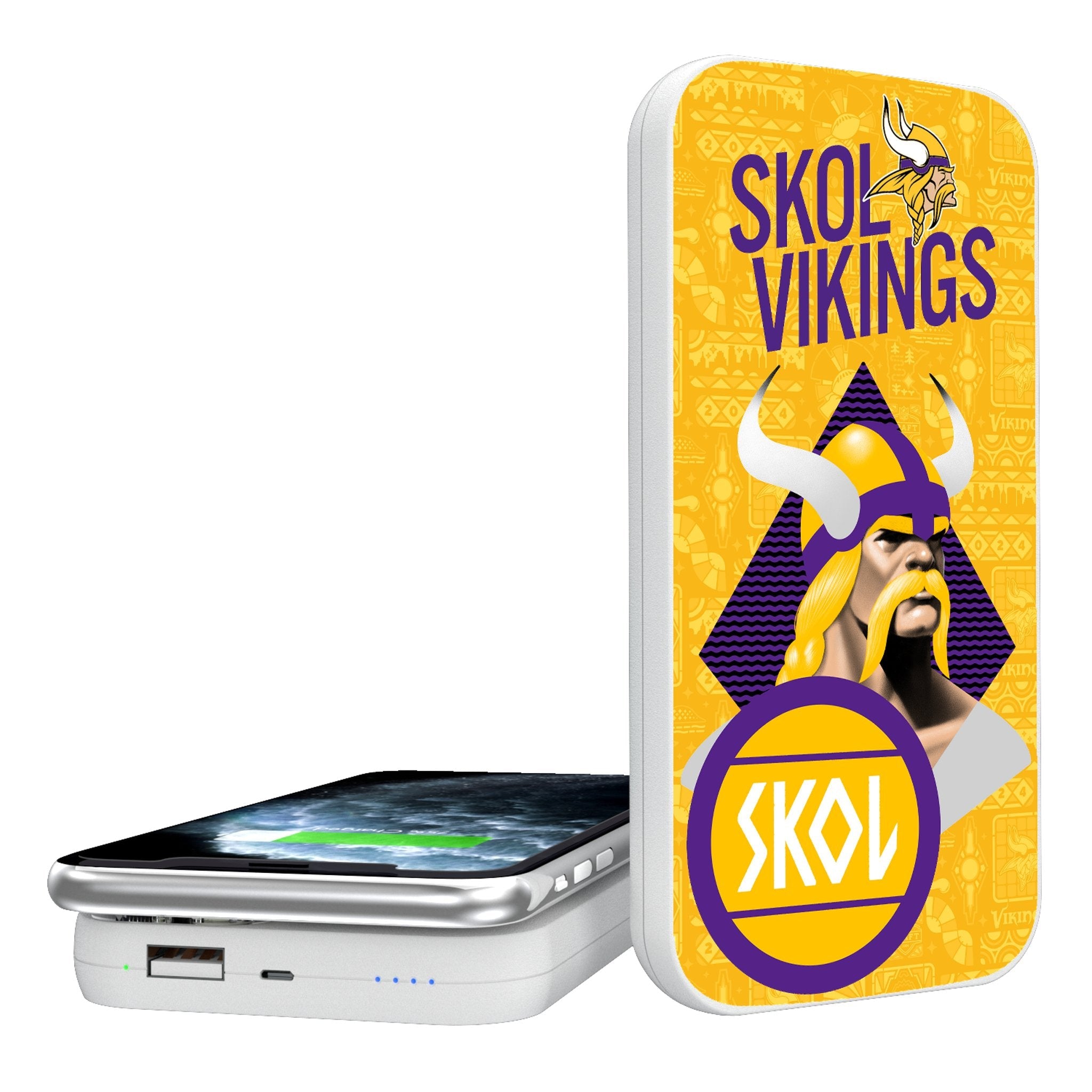 Minnesota Vikings 2024 Illustrated Limited Edition 5000mAh Portable Wireless Charger - Sports Gifts, Sports Memorabilia, Sports Collectibles, Fan Shop