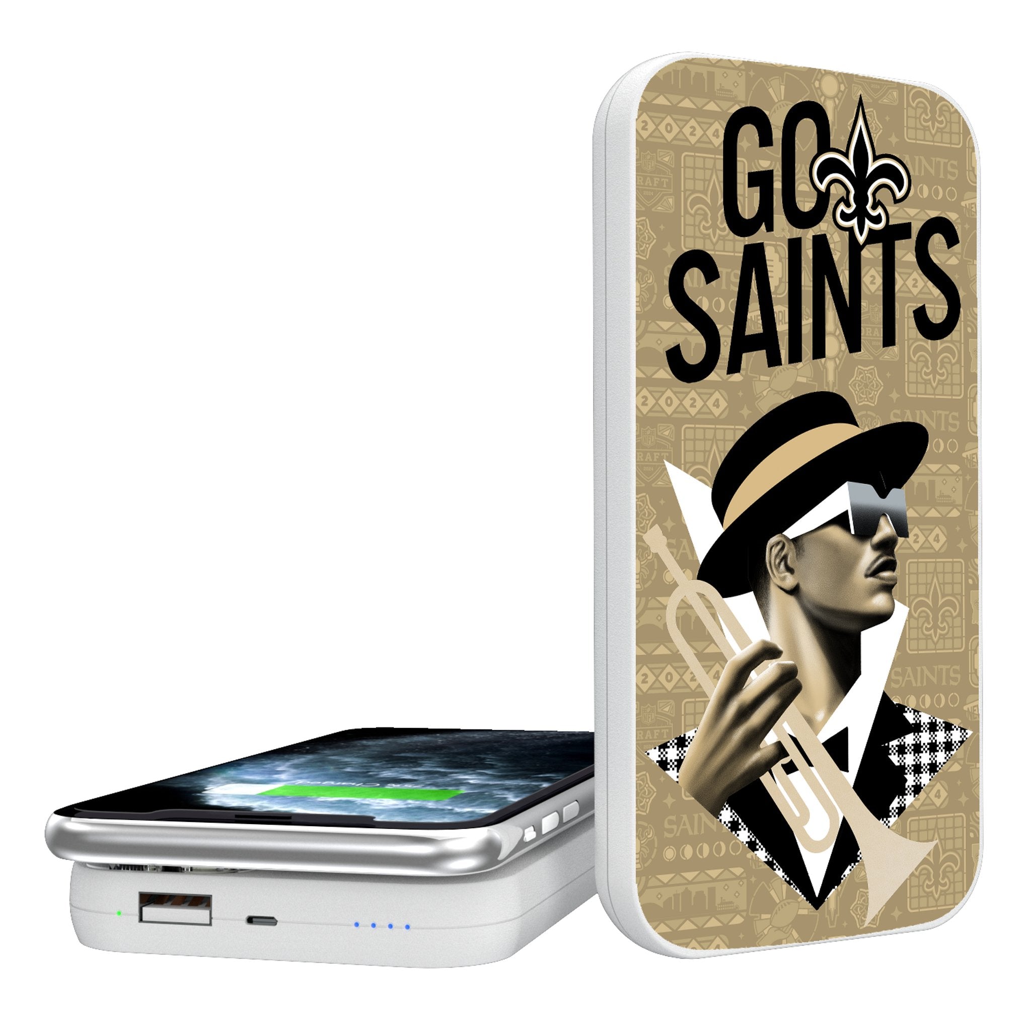 New Orleans Saints 2024 Illustrated Limited Edition 5000mAh Portable Wireless Charger - Sports Gifts, Sports Memorabilia, Sports Collectibles, Fan Shop