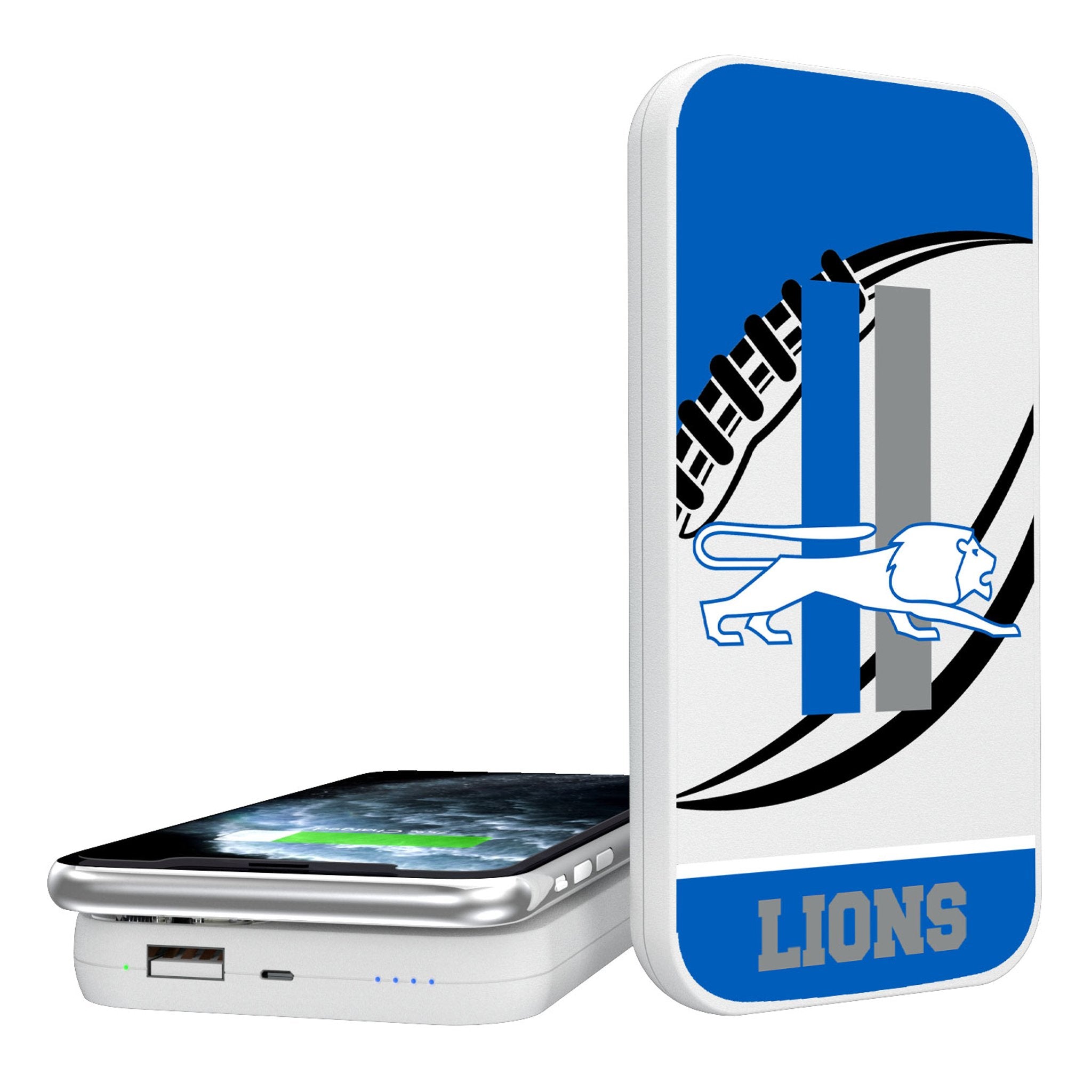 Detroit Lions Retro Passtime 5000mAh Portable Wireless Charger - Sports Gifts, Sports Memorabilia, Sports Collectibles, Fan Shop