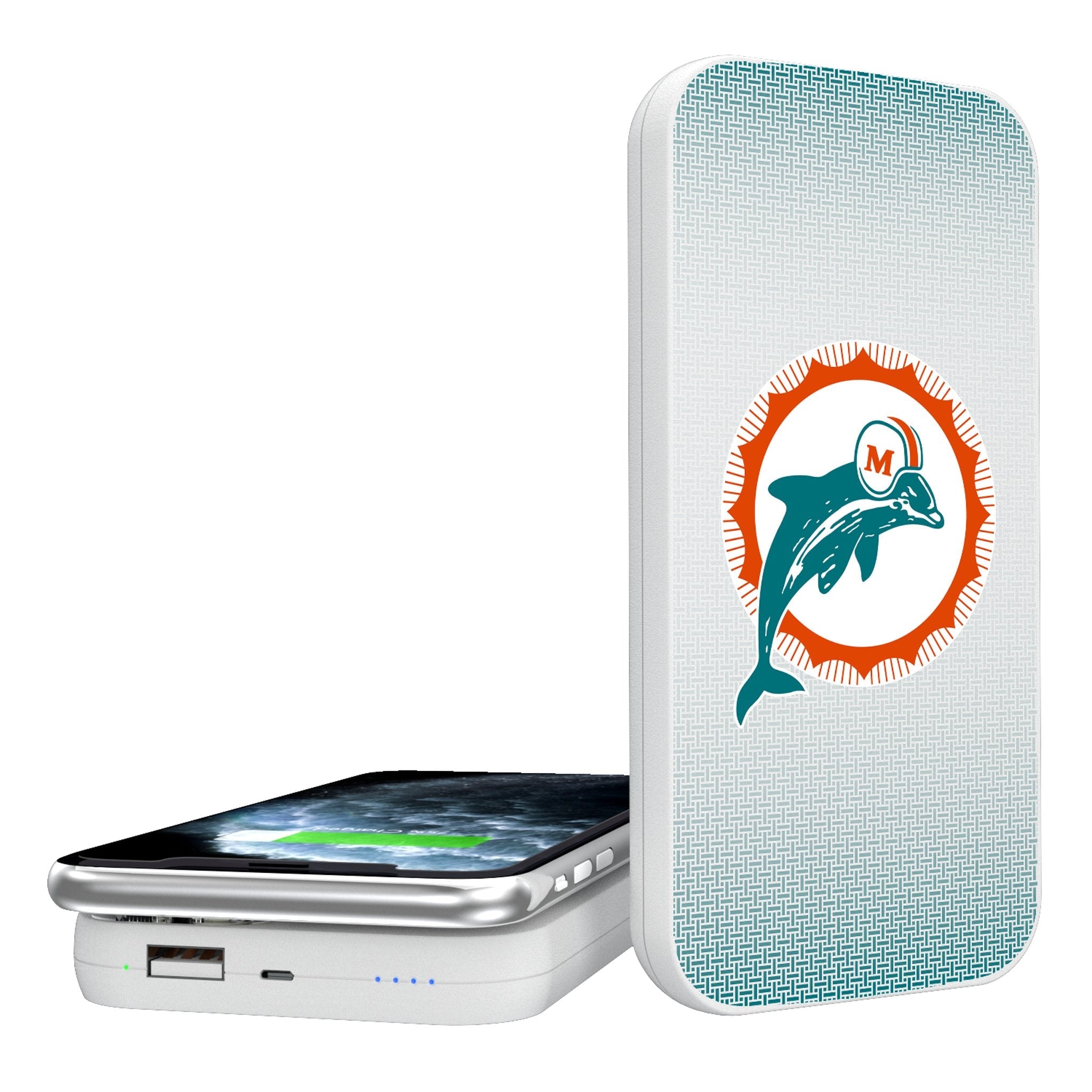 Miami Dolphins 1966-1973 Historic Collection Linen 5000mAh Portable Wireless Charger - Sports Gifts, Sports Memorabilia, Sports Collectibles, Fan Shop