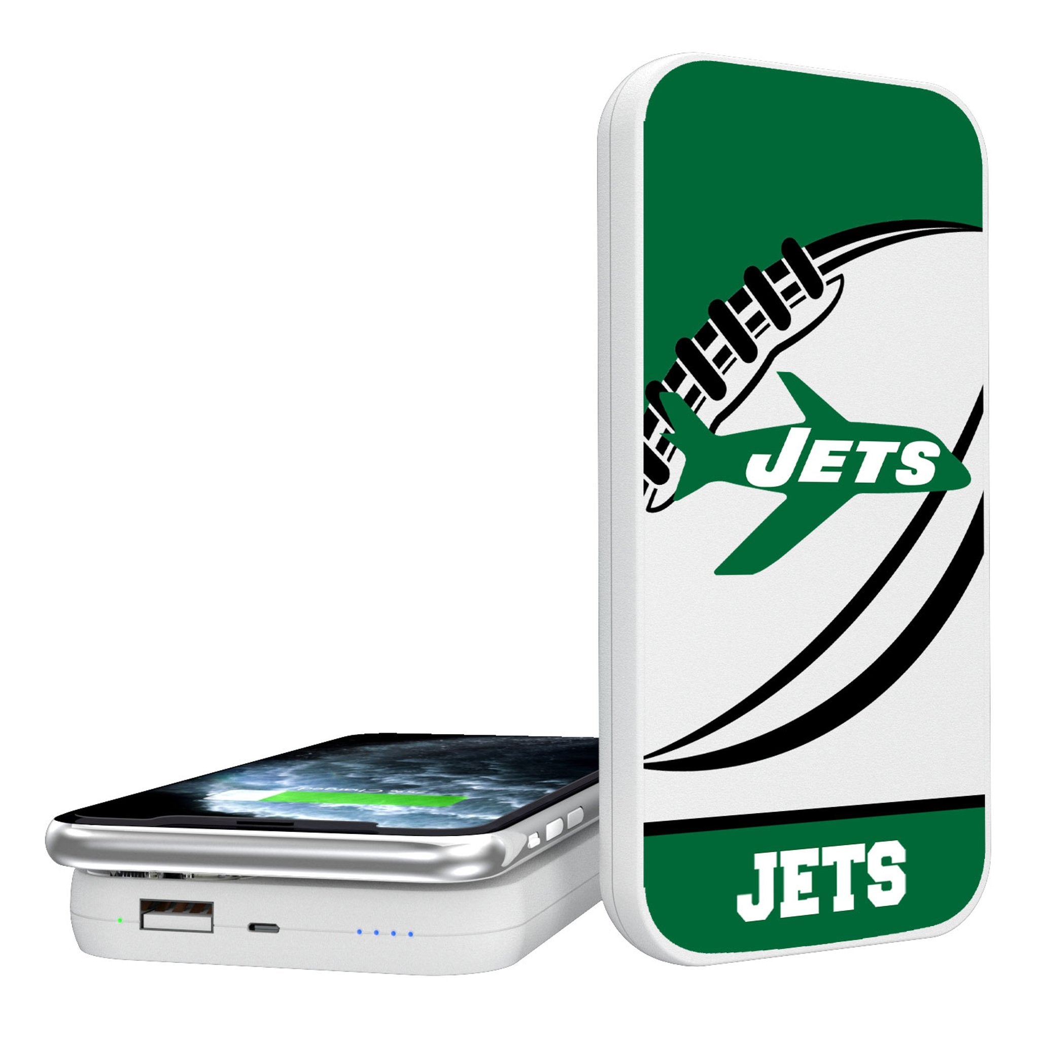 New York Jets 1963 Historic Collection Passtime 5000mAh Portable Wireless Charger - Sports Gifts, Sports Memorabilia, Sports Collectibles, Fan Shop