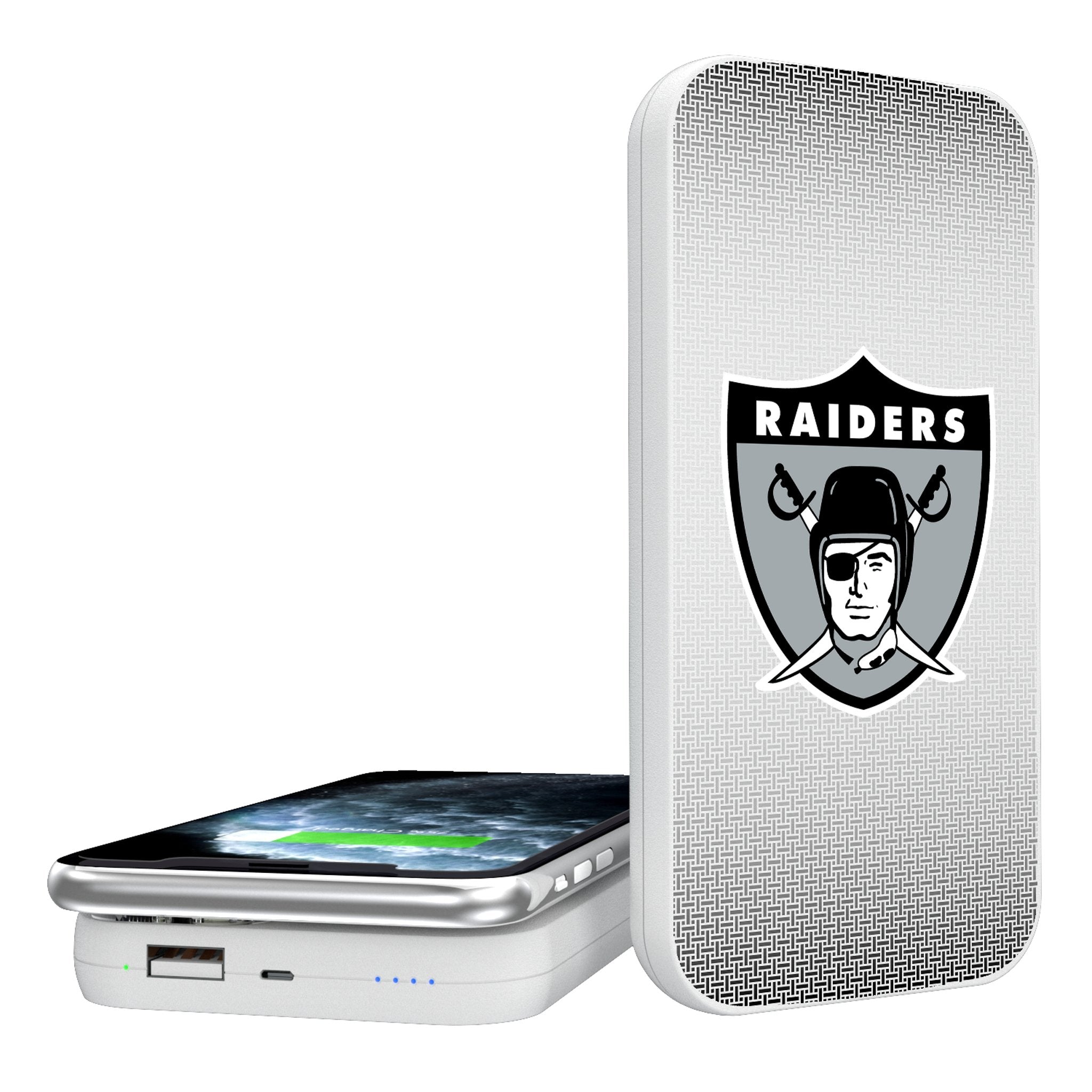 Oakland Raiders 1963 Historic Collection Linen 5000mAh Portable Wireless Charger - Sports Gifts, Sports Memorabilia, Sports Collectibles, Fan Shop