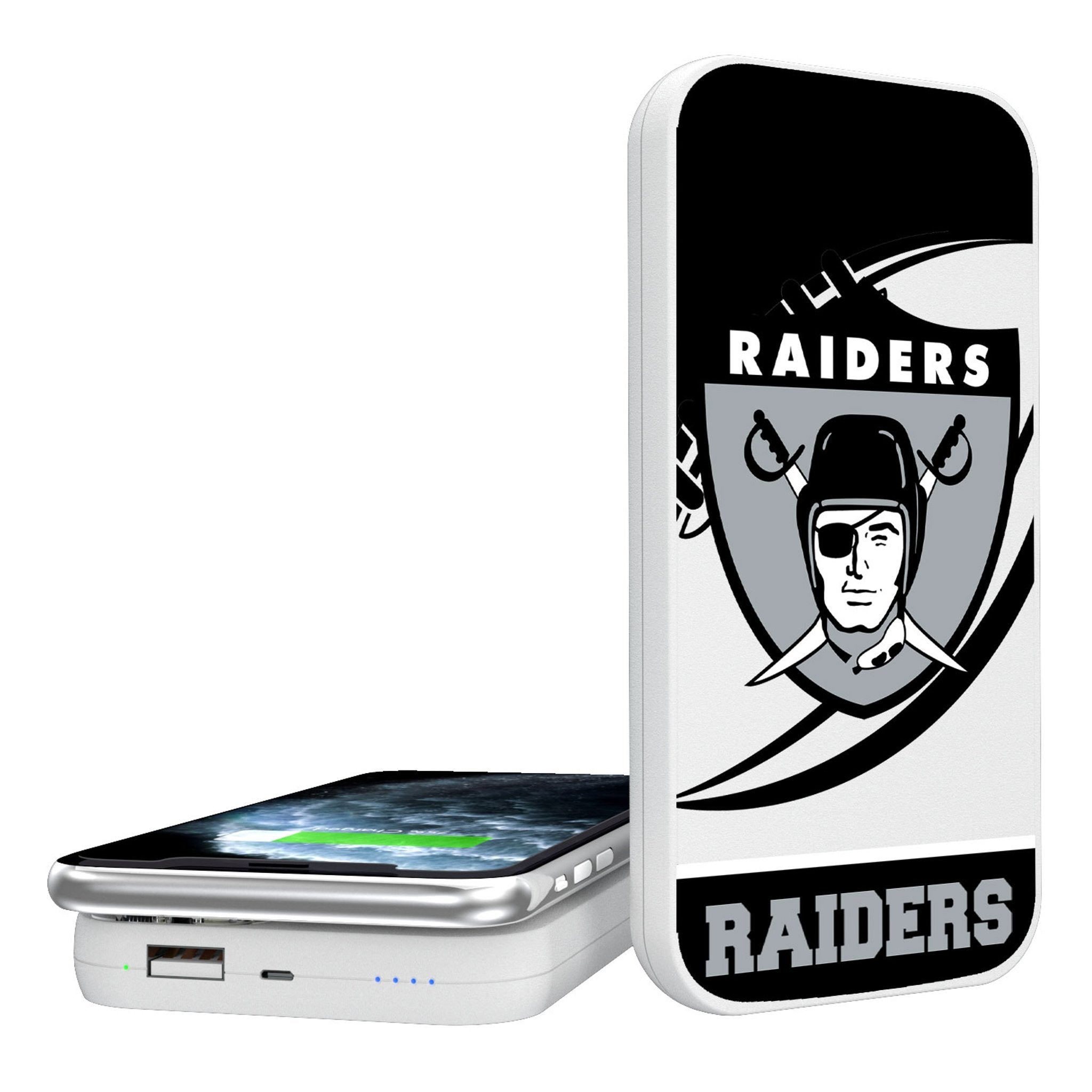 Oakland Raiders 1963 Historic Collection Passtime 5000mAh Portable Wireless Charger - Sports Gifts, Sports Memorabilia, Sports Collectibles, Fan Shop