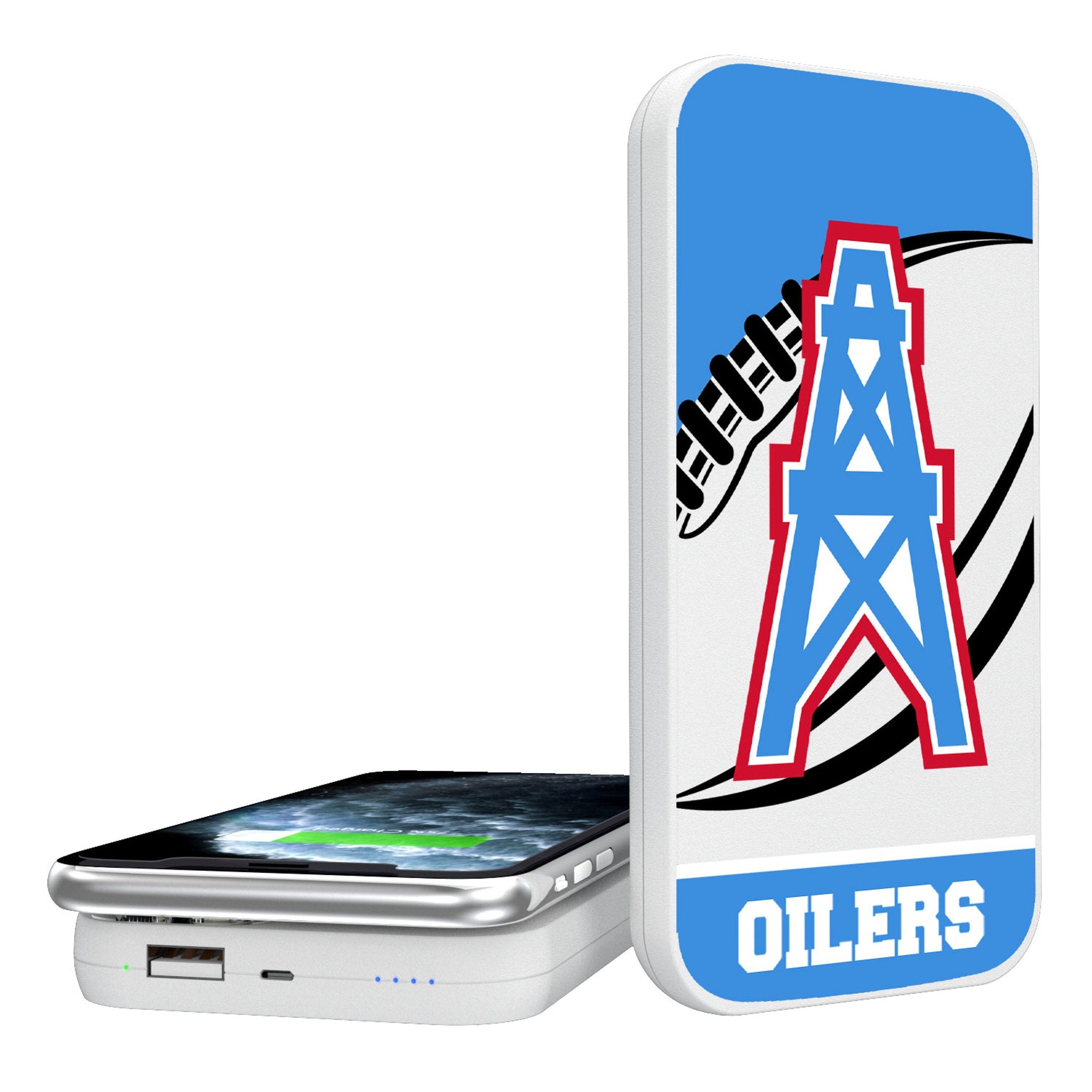 Houston Oilers Historic Collection Passtime 5000mAh Portable Wireless Charger - Sports Gifts, Sports Memorabilia, Sports Collectibles, Fan Shop