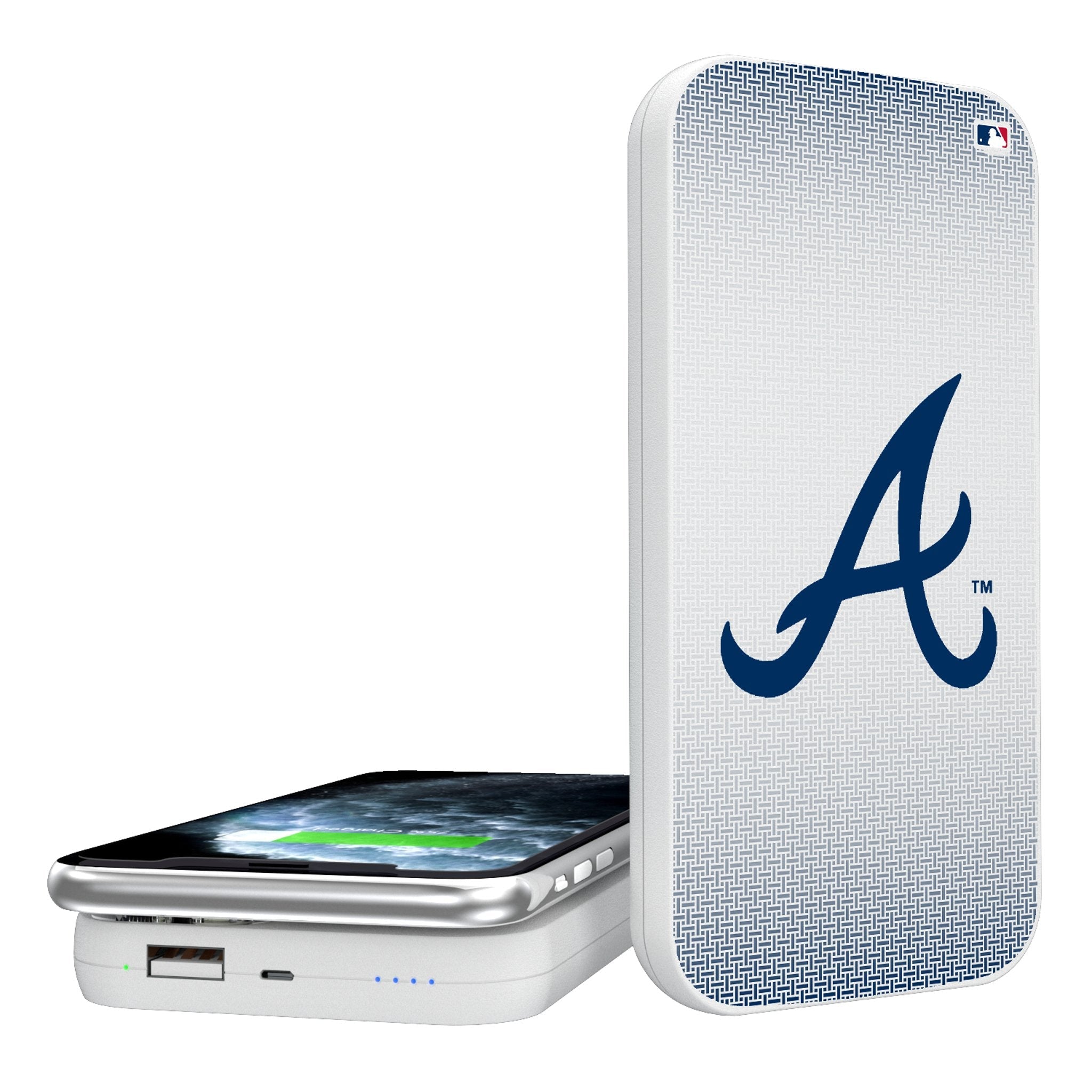 Atlanta Braves Linen 5000mAh Portable Wireless Charger - Sports Gifts, Sports Memorabilia, Sports Collectibles, Fan Shop