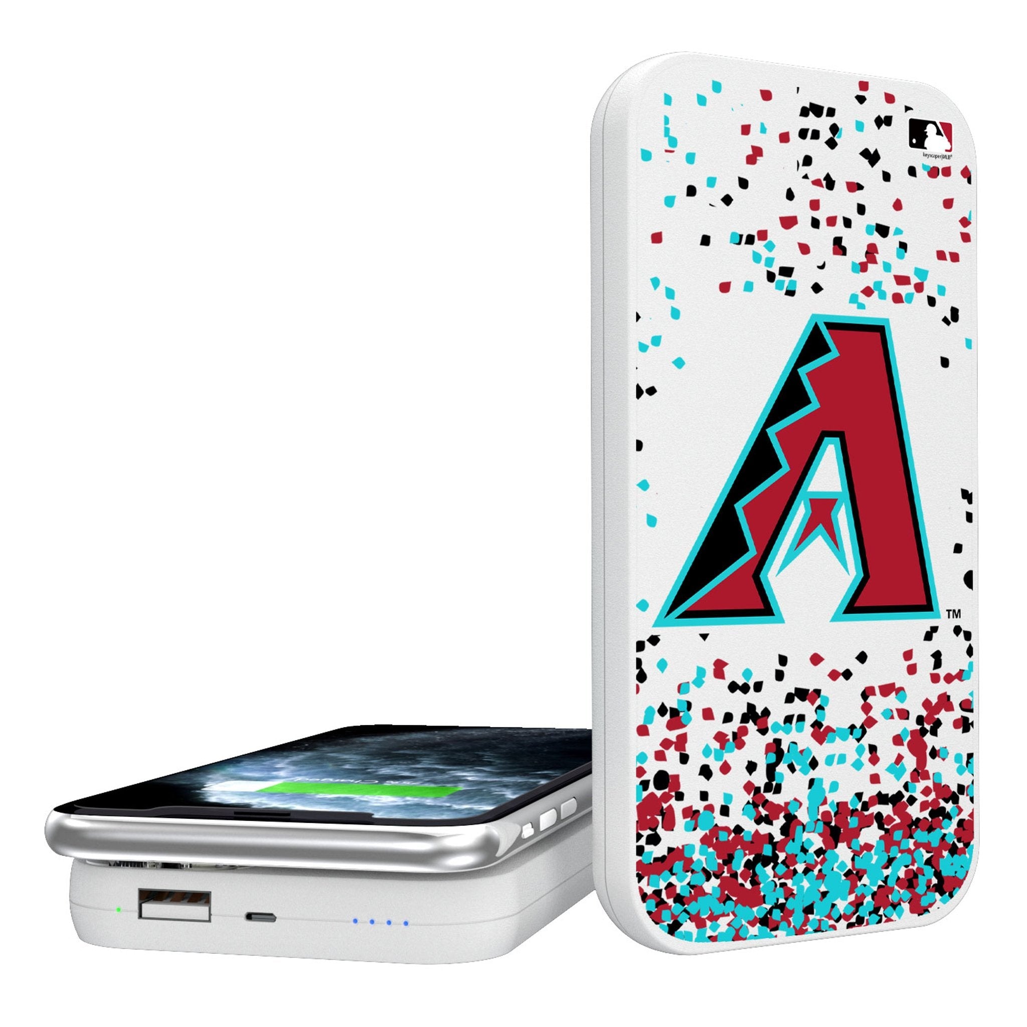 Arizona Diamondbacks Confetti 5000mAh Portable Wireless Charger - Sports Gifts, Sports Memorabilia, Sports Collectibles, Fan Shop