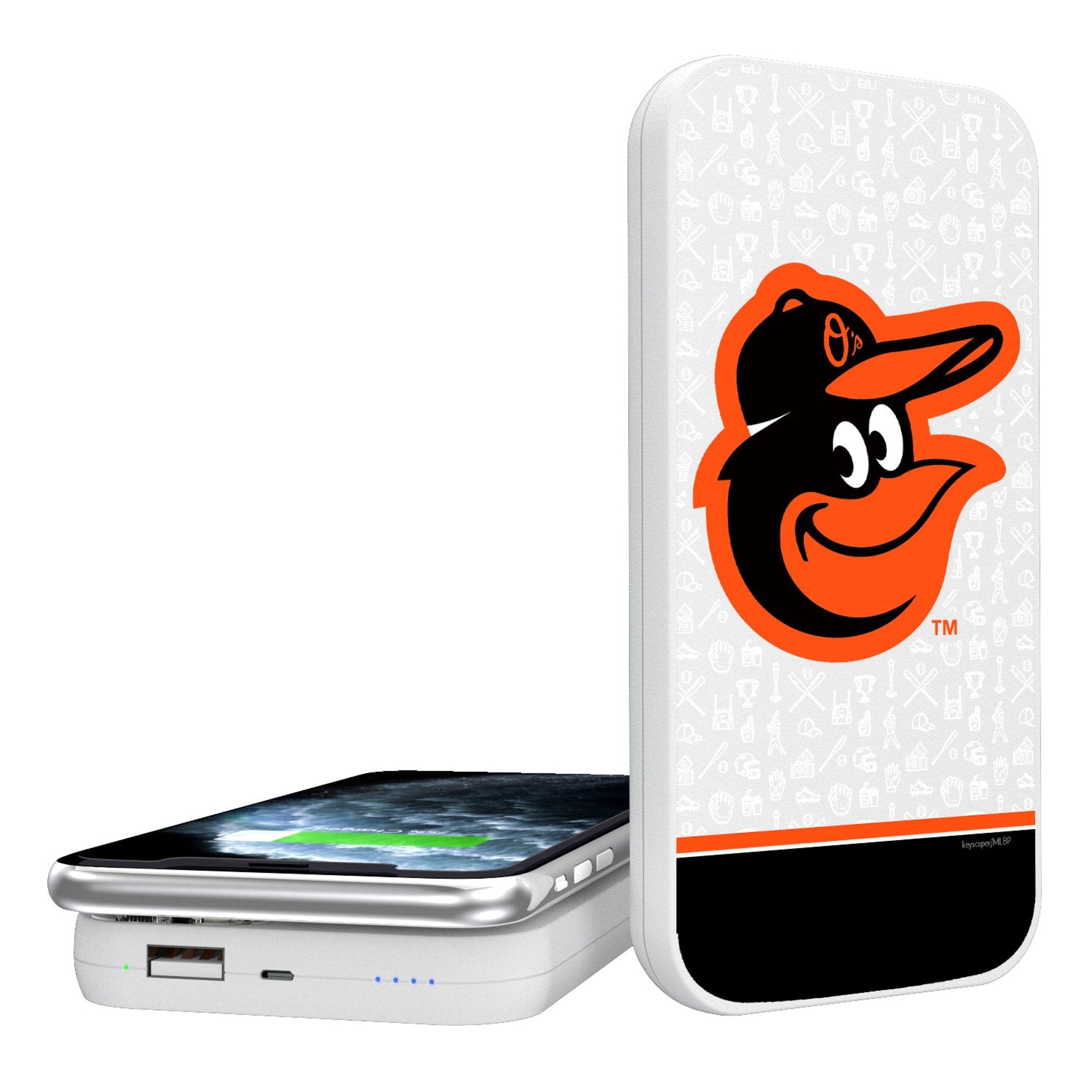 Baltimore Orioles Memories Print 5000mAh Portable Wireless Charger - Sports Gifts, Sports Memorabilia, Sports Collectibles, Fan Shop