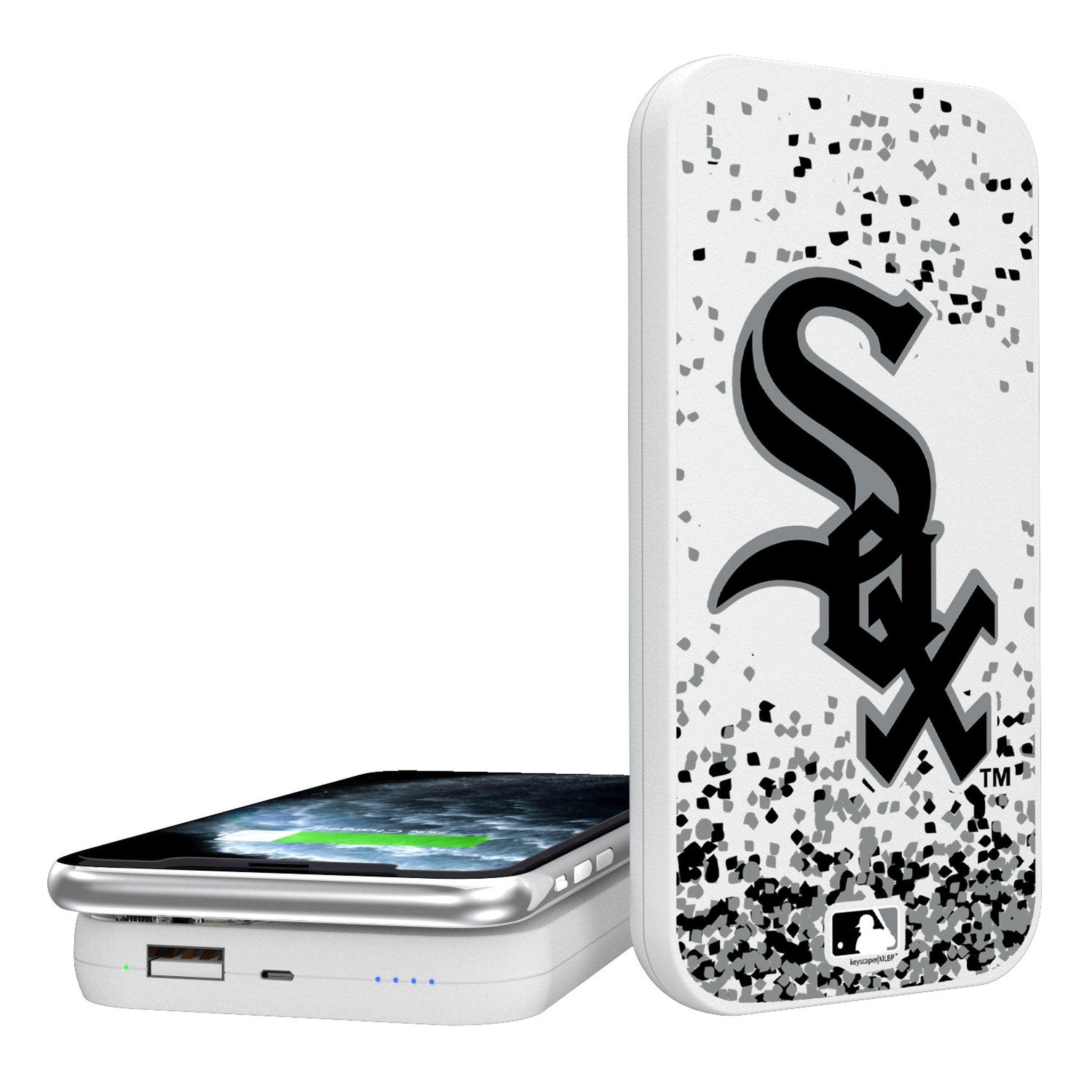 Chicago White Sox Confetti 5000mAh Portable Wireless Charger - Sports Gifts, Sports Memorabilia, Sports Collectibles, Fan Shop