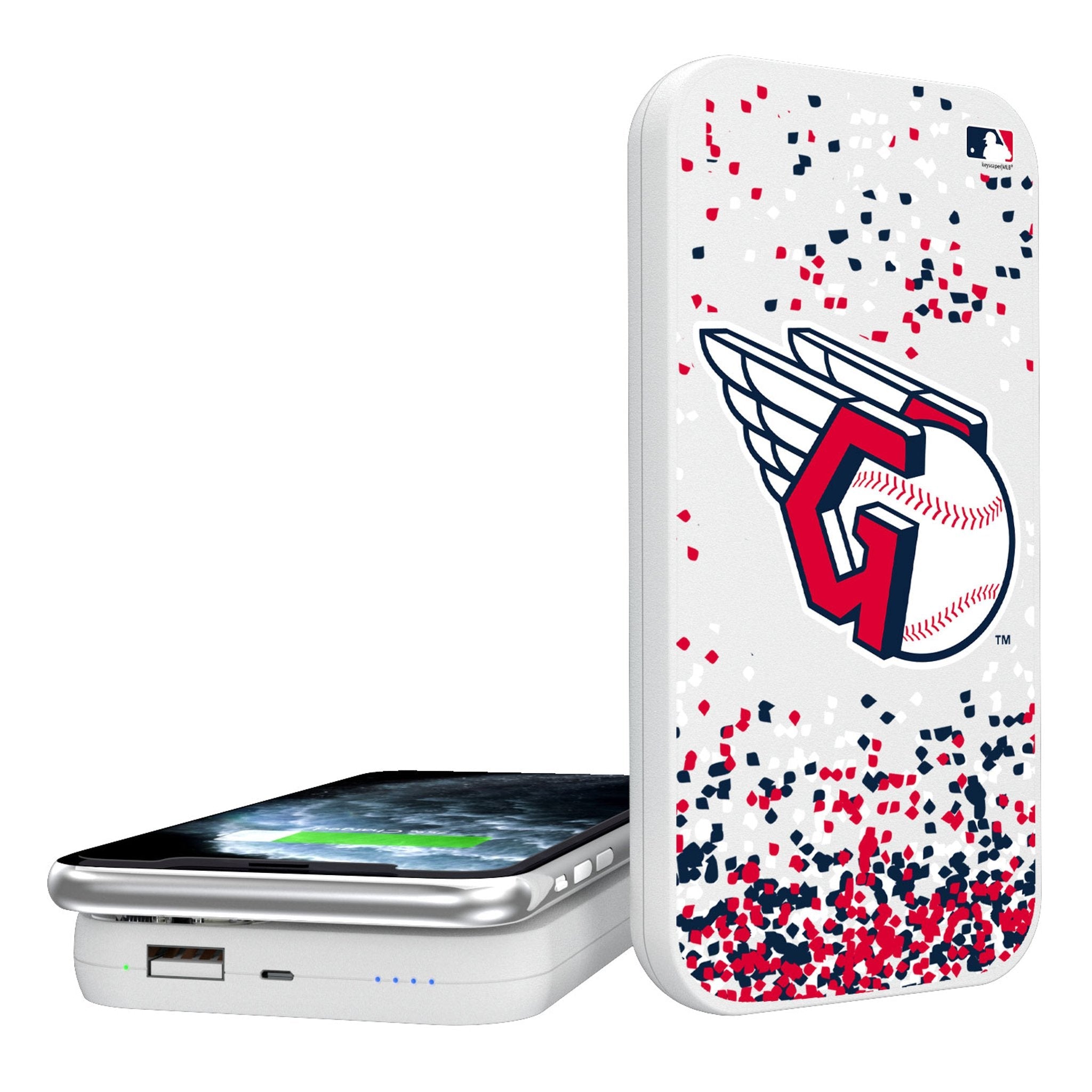 Cleveland Guardians Confetti 5000mAh Portable Wireless Charger - Sports Gifts, Sports Memorabilia, Sports Collectibles, Fan Shop