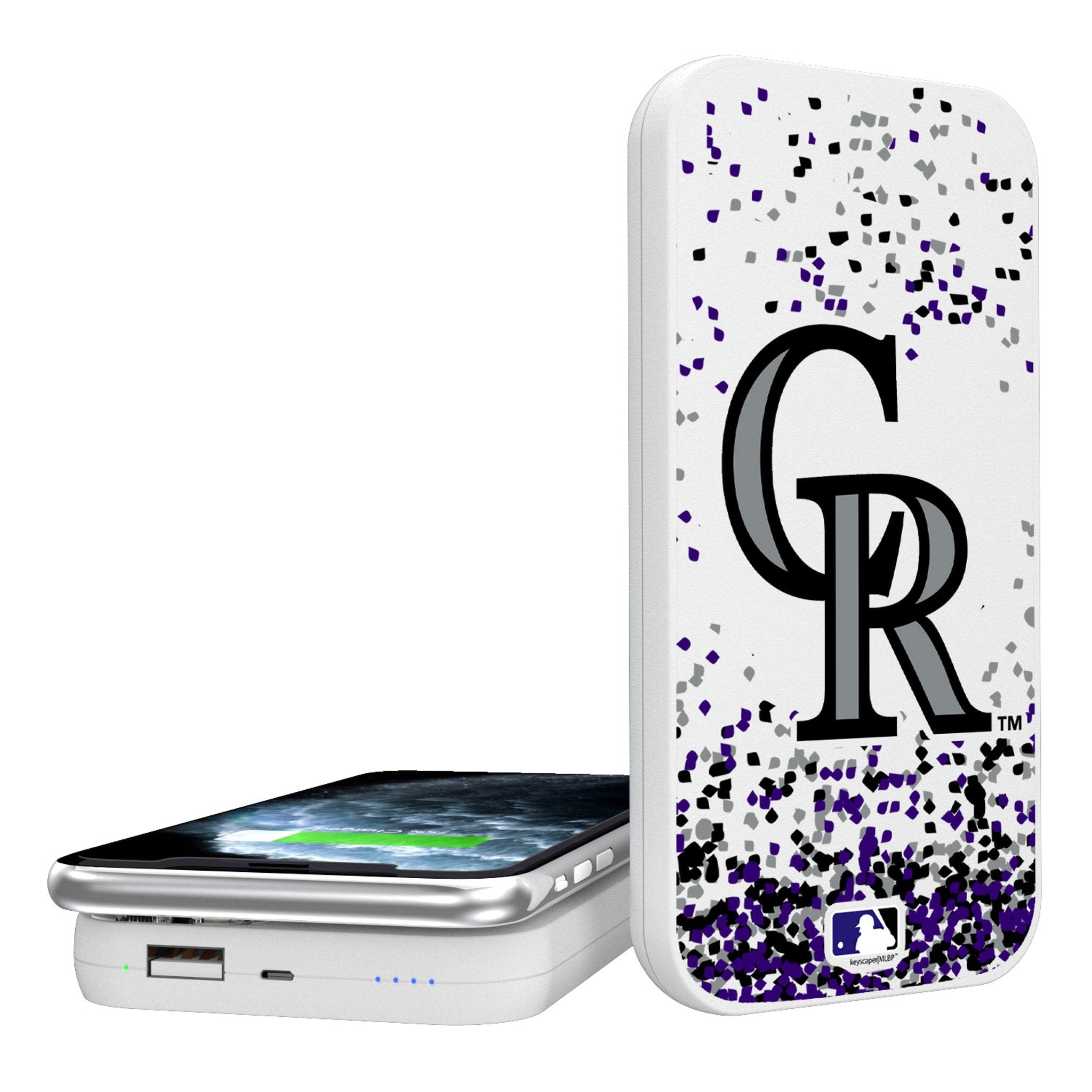 Colorado Rockies Confetti 5000mAh Portable Wireless Charger - Sports Gifts, Sports Memorabilia, Sports Collectibles, Fan Shop