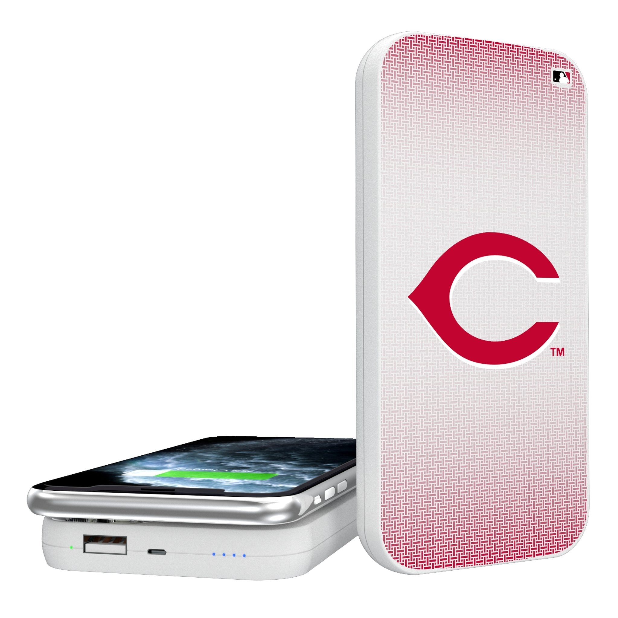 Cincinnati Reds Linen 5000mAh Portable Wireless Charger - Sports Gifts, Sports Memorabilia, Sports Collectibles, Fan Shop
