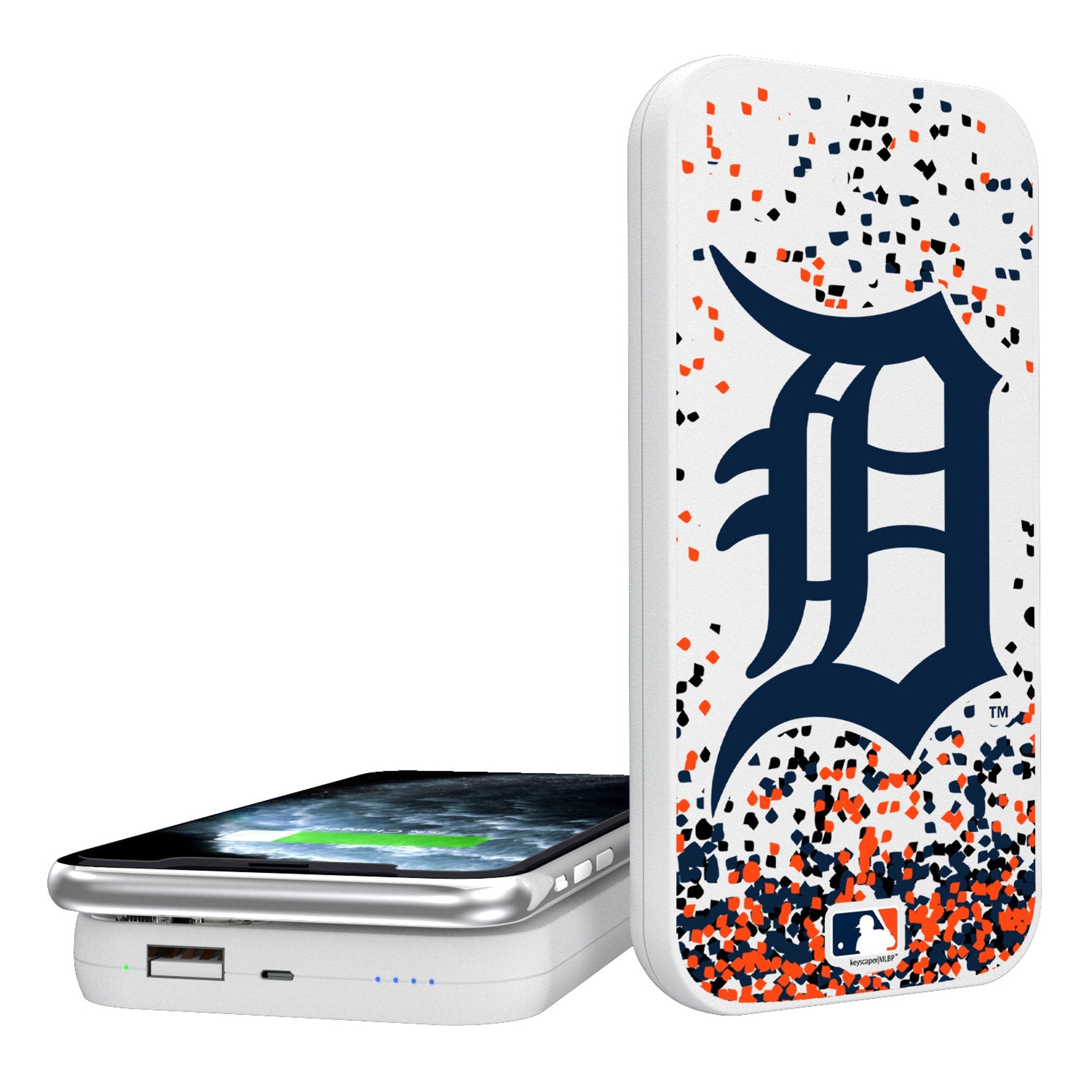 Detroit Tigers Confetti 5000mAh Portable Wireless Charger - Sports Gifts, Sports Memorabilia, Sports Collectibles, Fan Shop