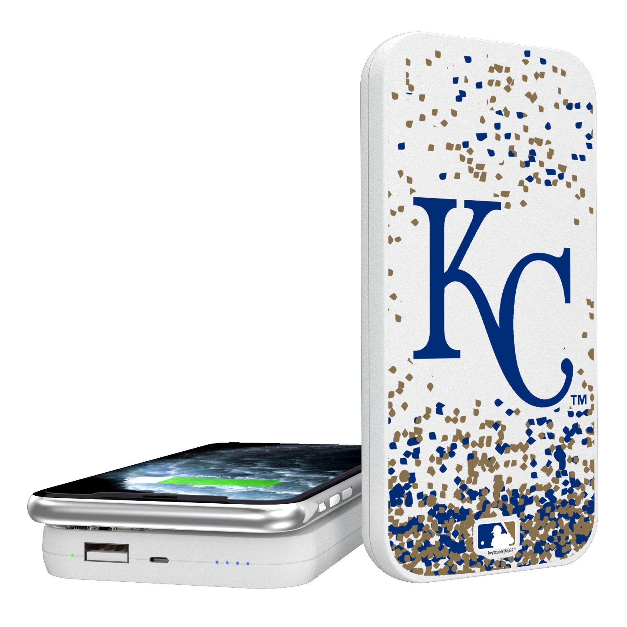 Kansas City Royals Confetti 5000mAh Portable Wireless Charger - Sports Gifts, Sports Memorabilia, Sports Collectibles, Fan Shop