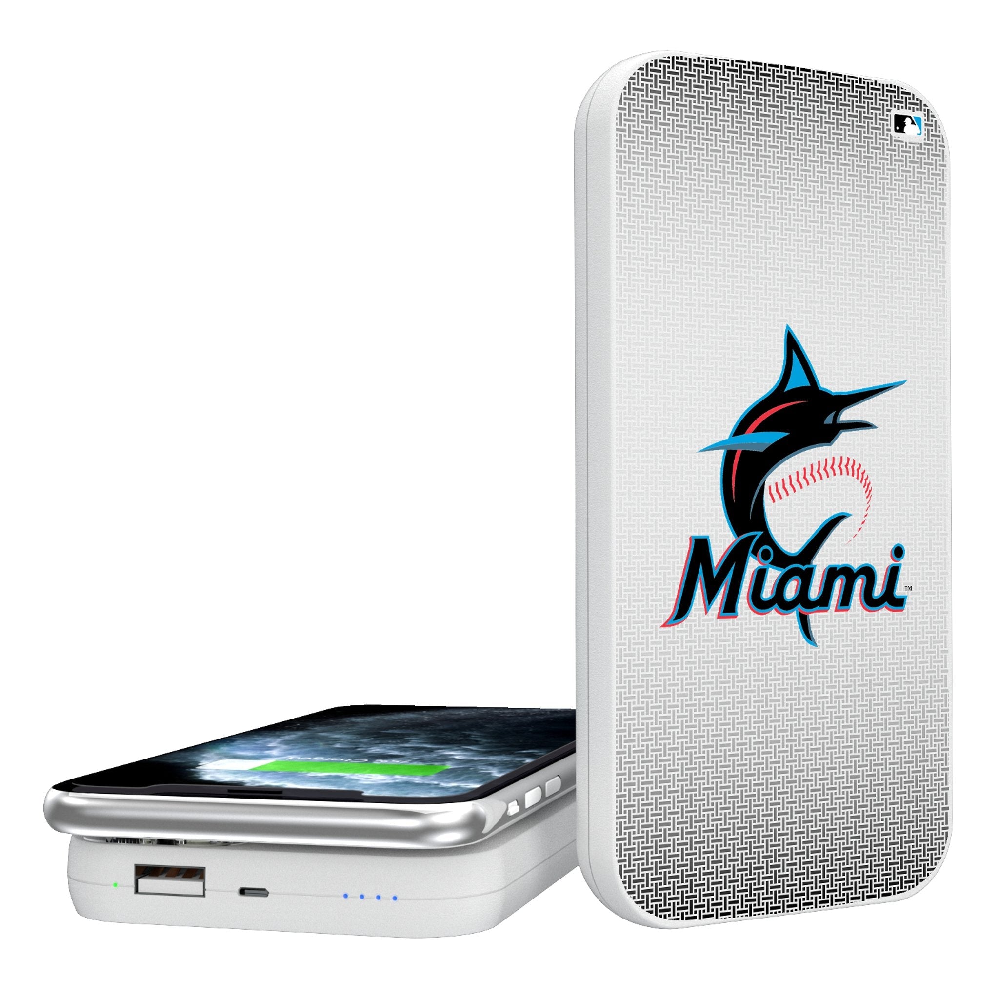 Miami Marlins Linen 5000mAh Portable Wireless Charger - Sports Gifts, Sports Memorabilia, Sports Collectibles, Fan Shop