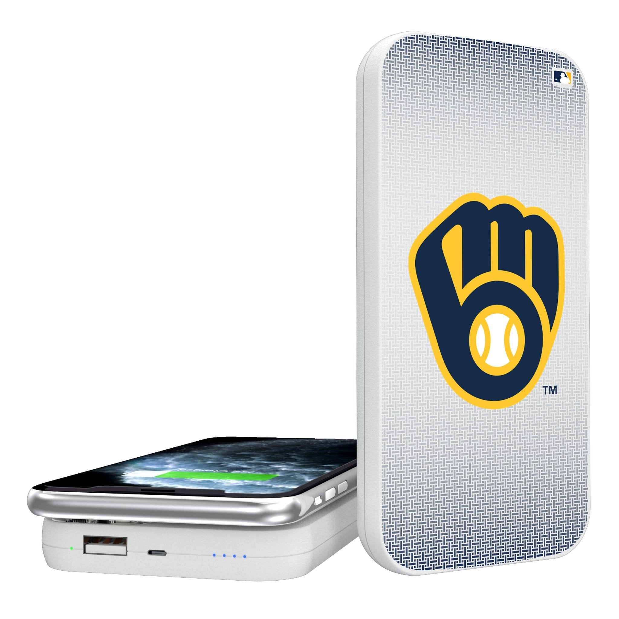 Milwaukee Brewers Linen 5000mAh Portable Wireless Charger - Sports Gifts, Sports Memorabilia, Sports Collectibles, Fan Shop