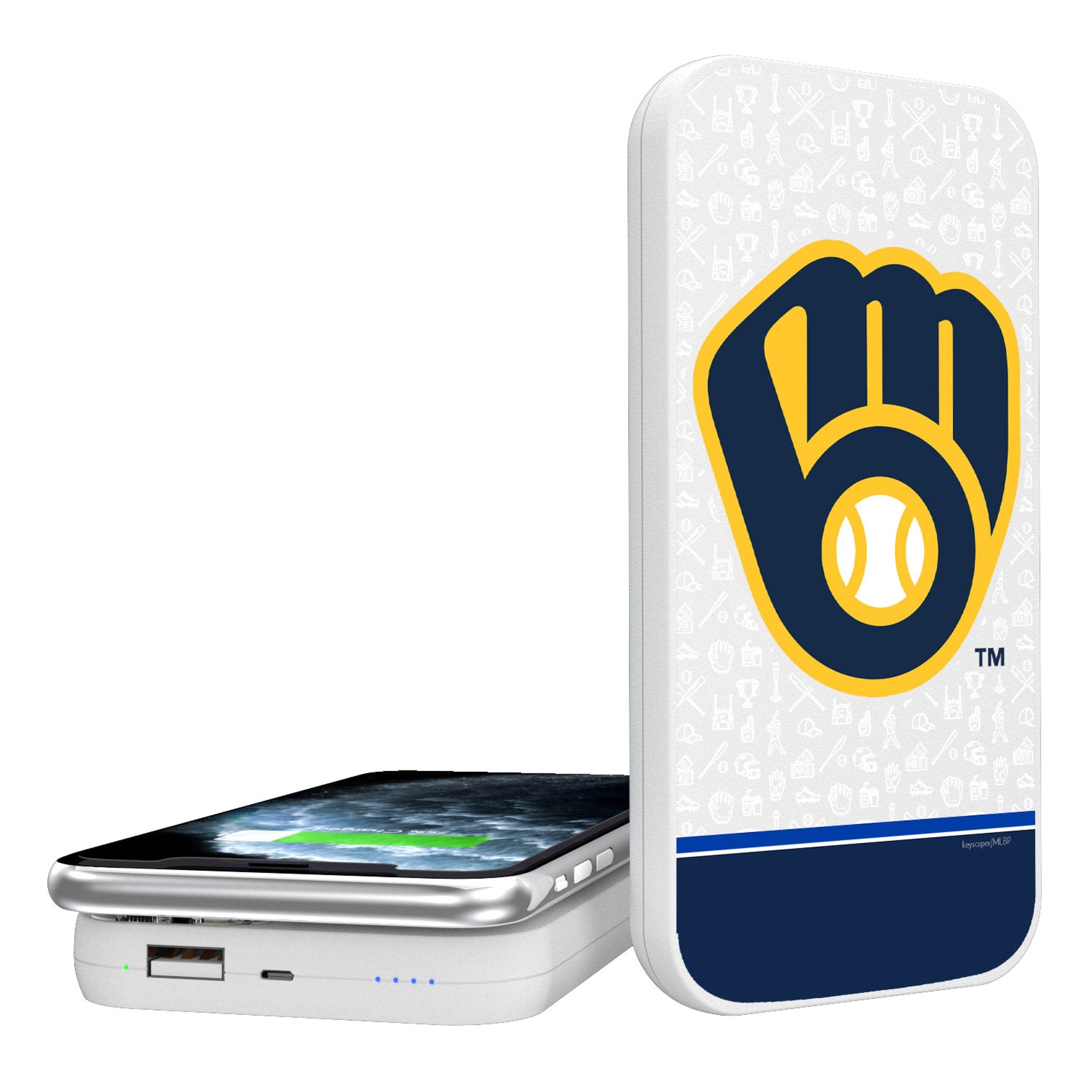 Milwaukee Brewers Memories Print 5000mAh Portable Wireless Charger - Sports Gifts, Sports Memorabilia, Sports Collectibles, Fan Shop