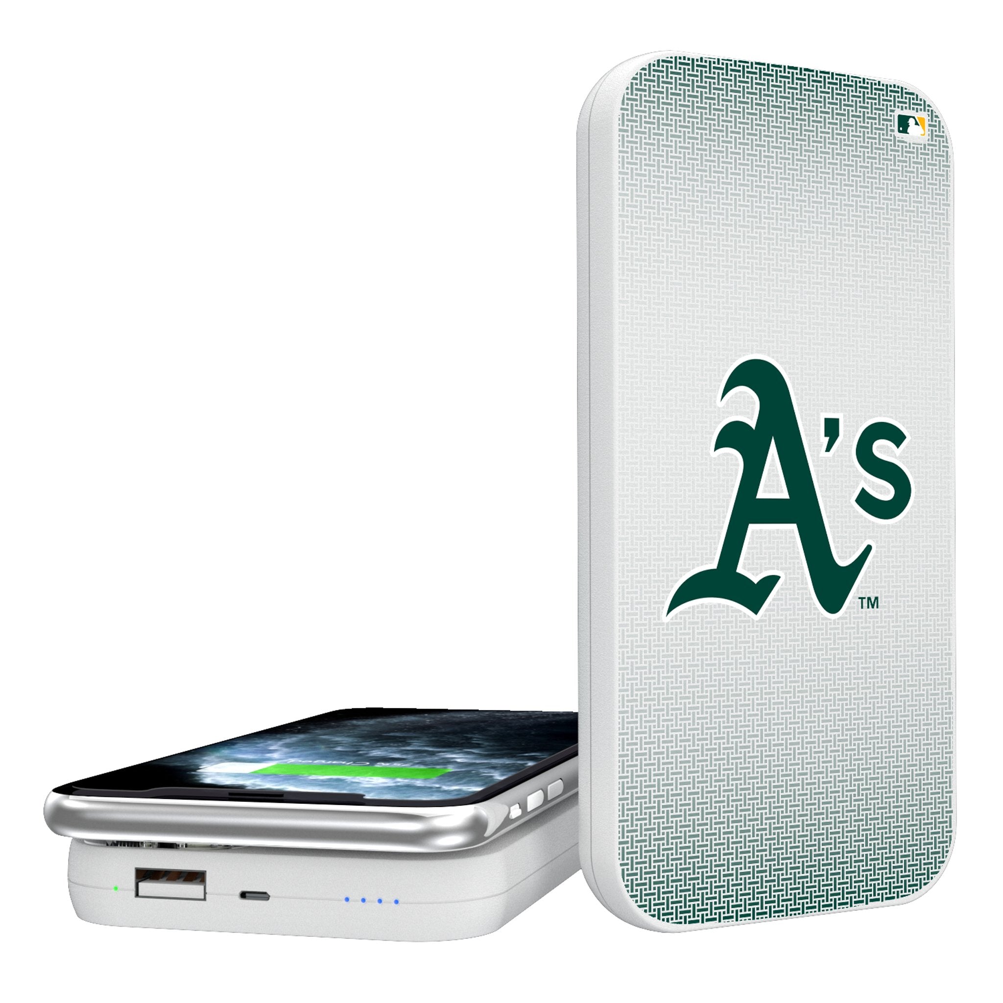 Oakland Athletics Linen 5000mAh Portable Wireless Charger - Sports Gifts, Sports Memorabilia, Sports Collectibles, Fan Shop