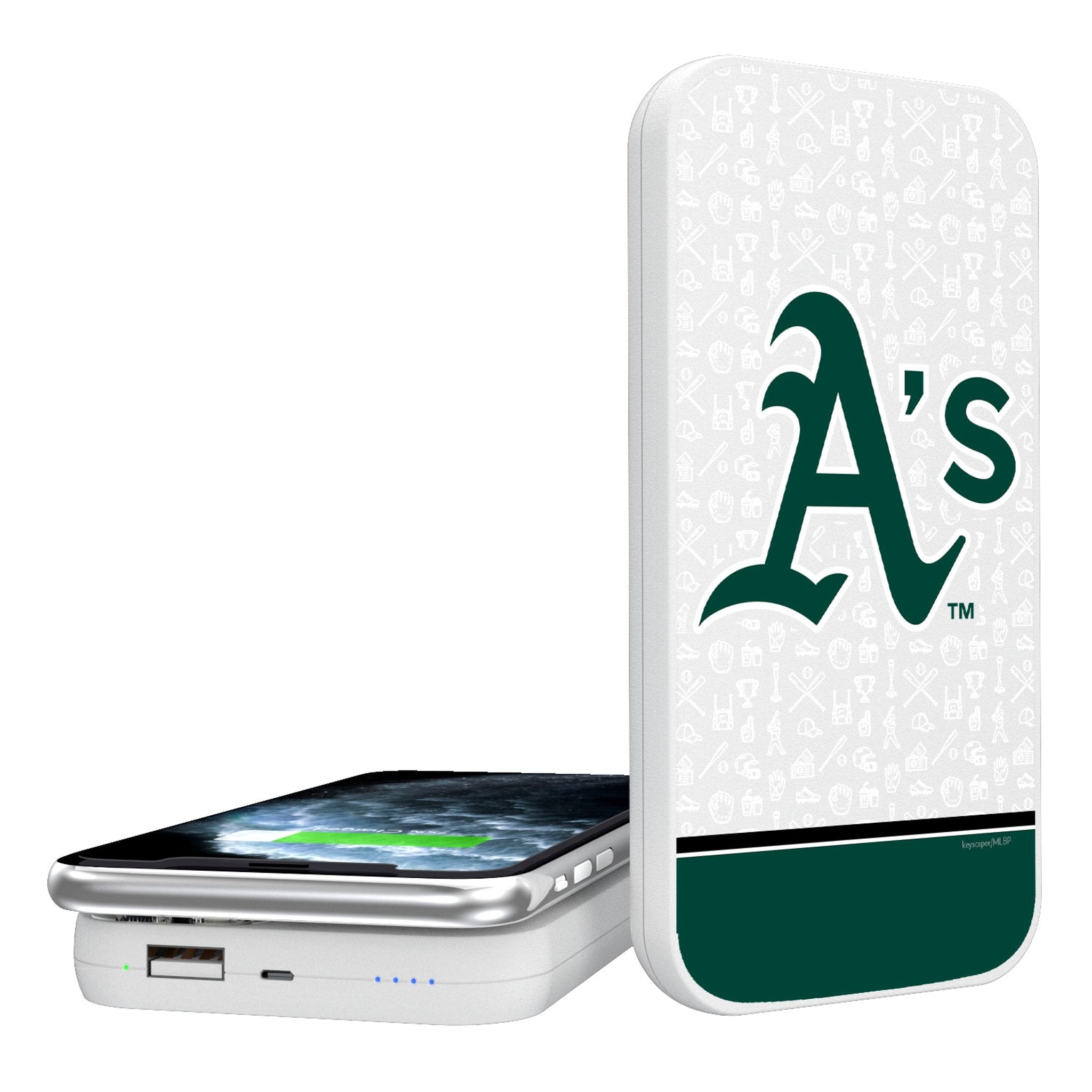 Oakland Athletics Memories Print 5000mAh Portable Wireless Charger - Sports Gifts, Sports Memorabilia, Sports Collectibles, Fan Shop