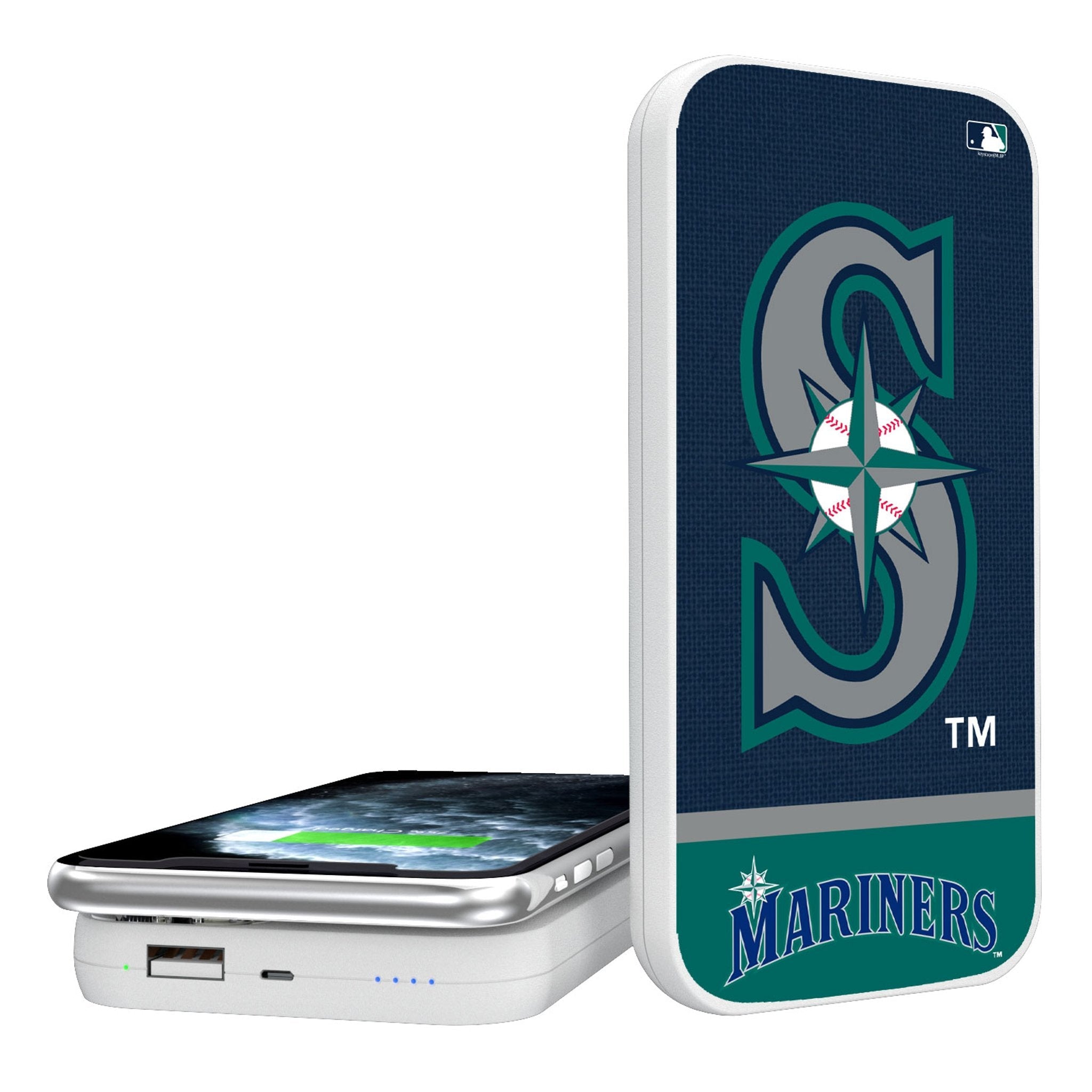 Seattle Mariners Endzone Solid 5000mAh Portable Wireless Charger - Sports Gifts, Sports Memorabilia, Sports Collectibles, Fan Shop