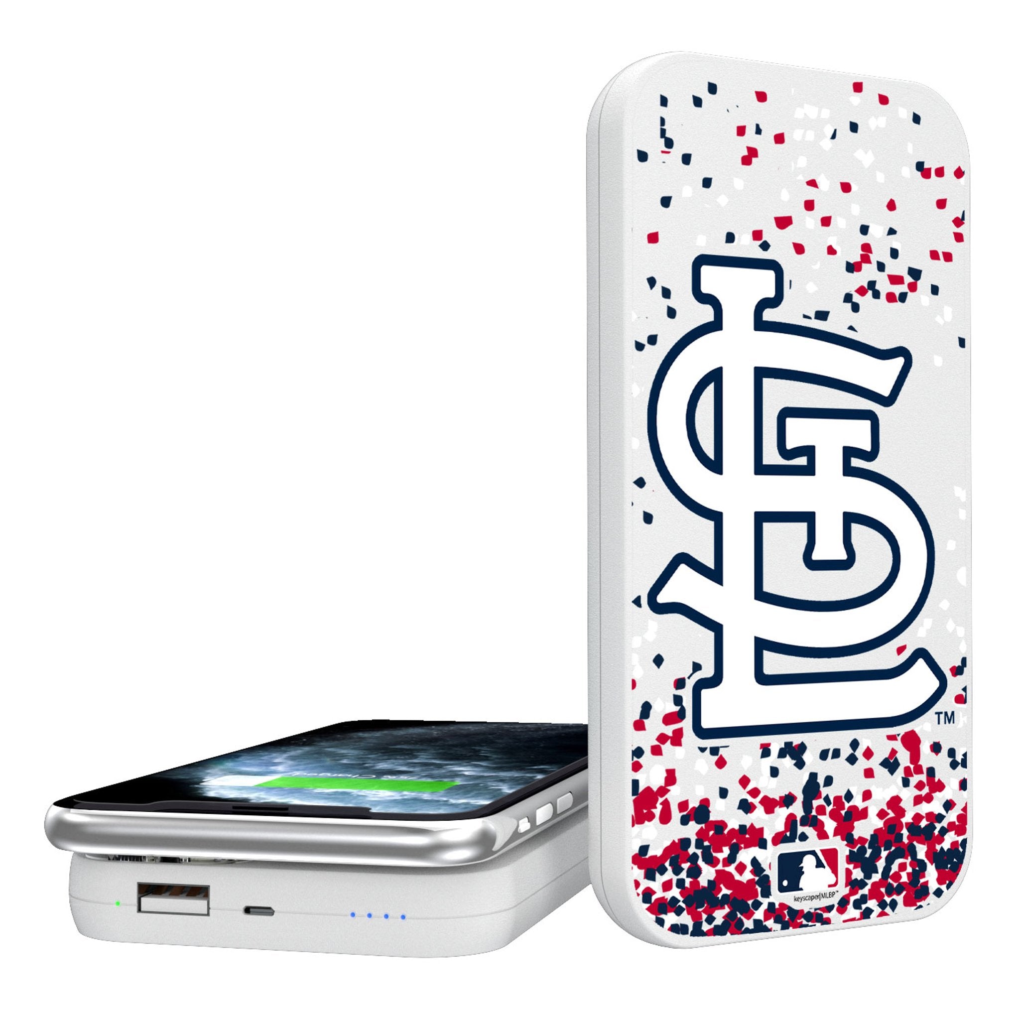 St Louis Cardinals Confetti 5000mAh Portable Wireless Charger - Sports Gifts, Sports Memorabilia, Sports Collectibles, Fan Shop