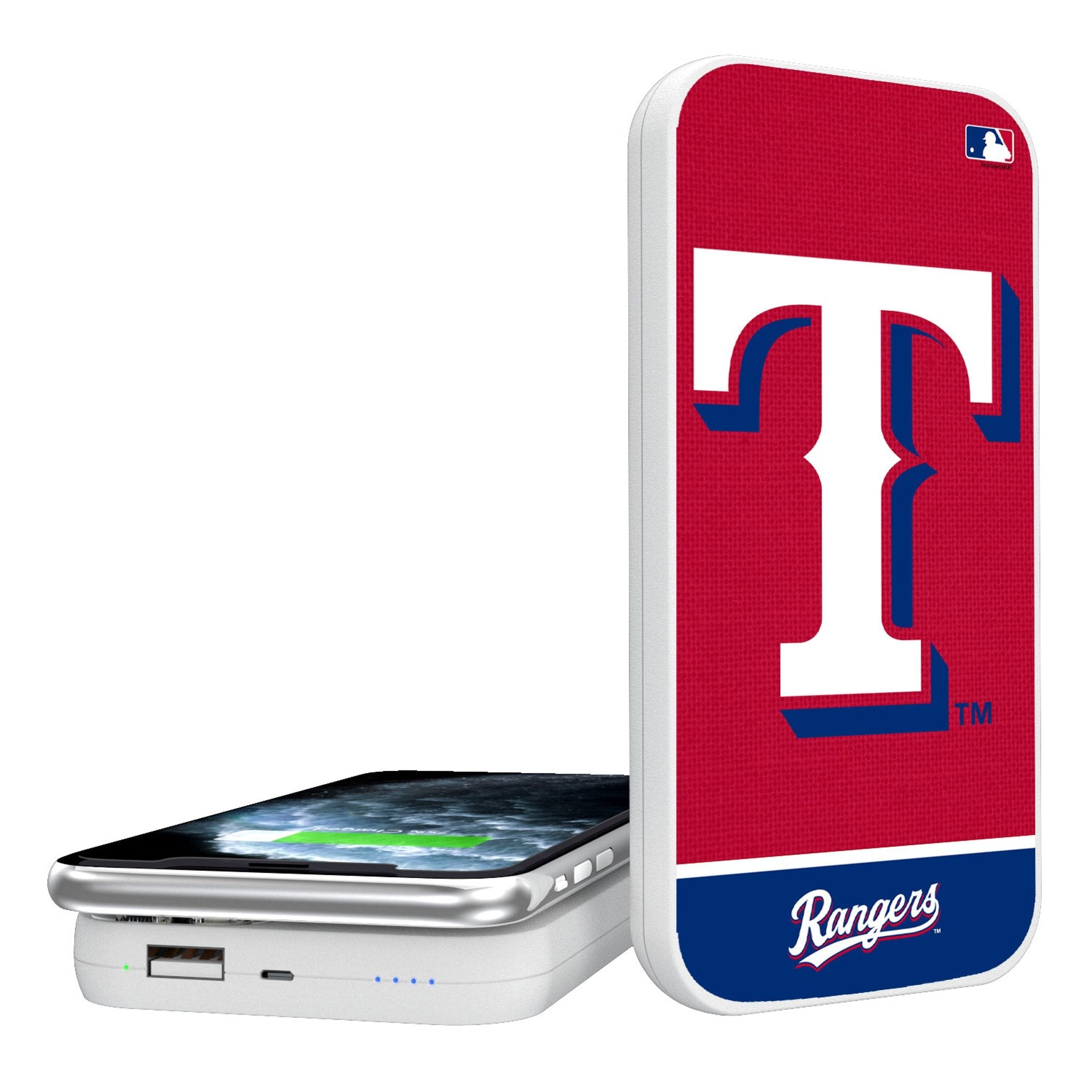Texas Rangers Endzone Solid 5000mAh Portable Wireless Charger - Sports Gifts, Sports Memorabilia, Sports Collectibles, Fan Shop
