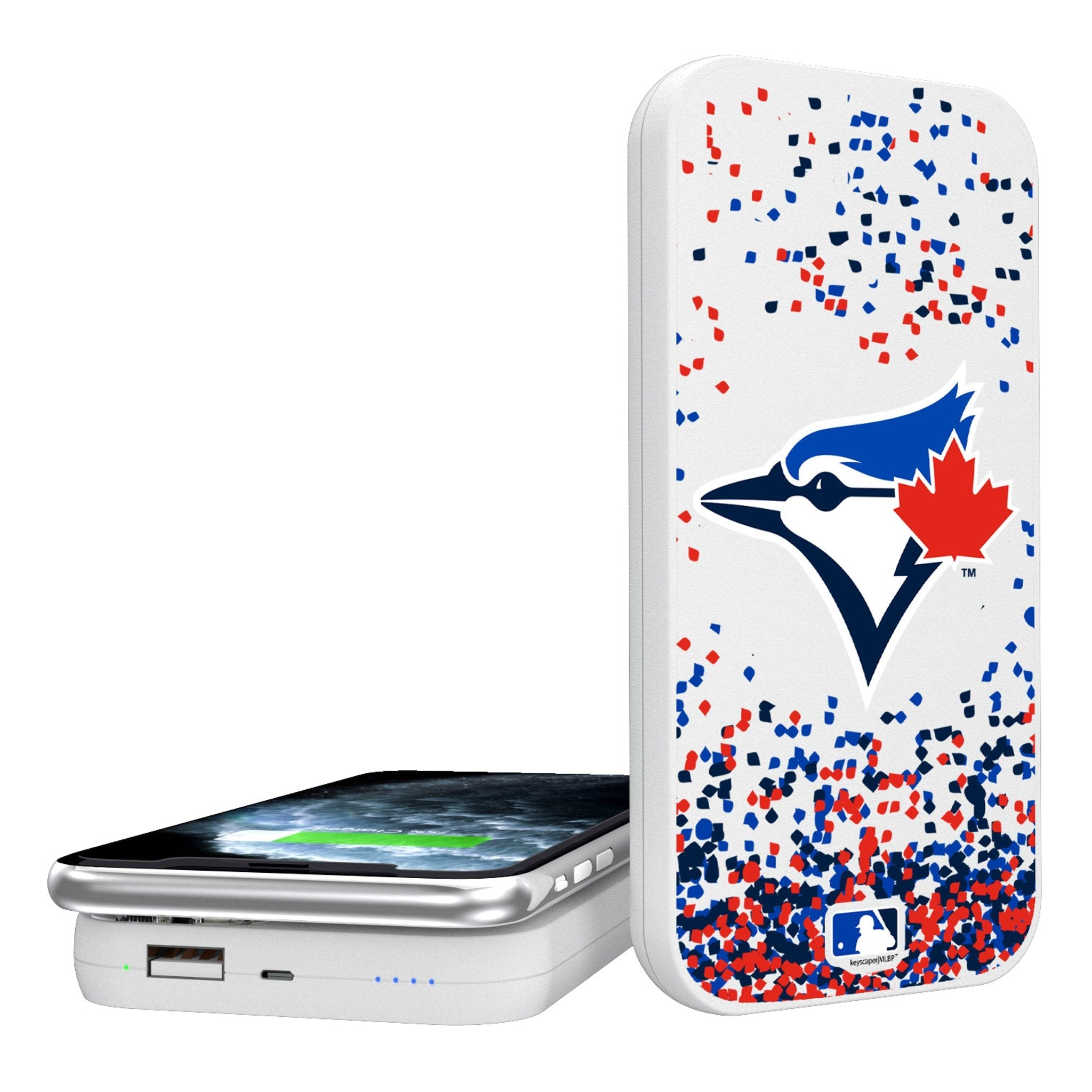 Toronto Blue Jays Confetti 5000mAh Portable Wireless Charger - Sports Gifts, Sports Memorabilia, Sports Collectibles, Fan Shop