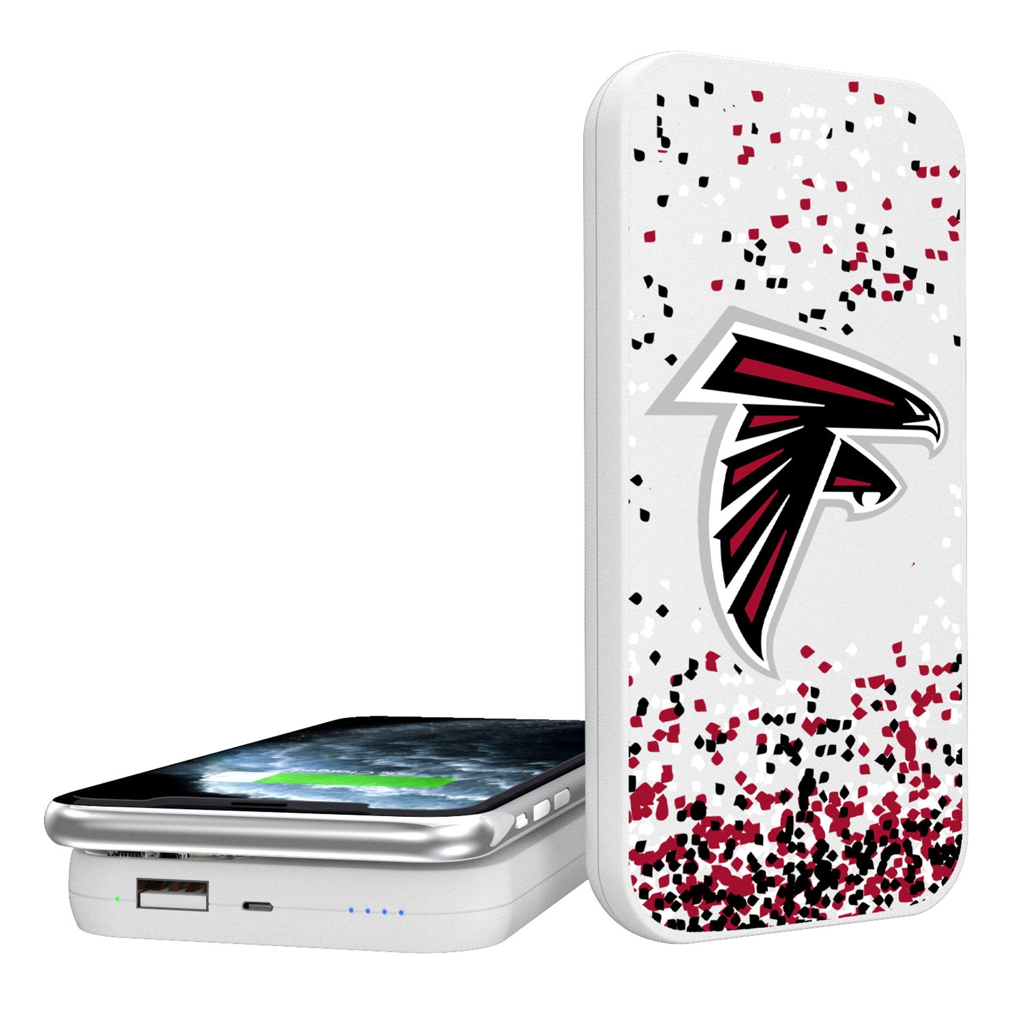 Atlanta Falcons Confetti 5000mAh Portable Wireless Charger - Sports Gifts, Sports Memorabilia, Sports Collectibles, Fan Shop