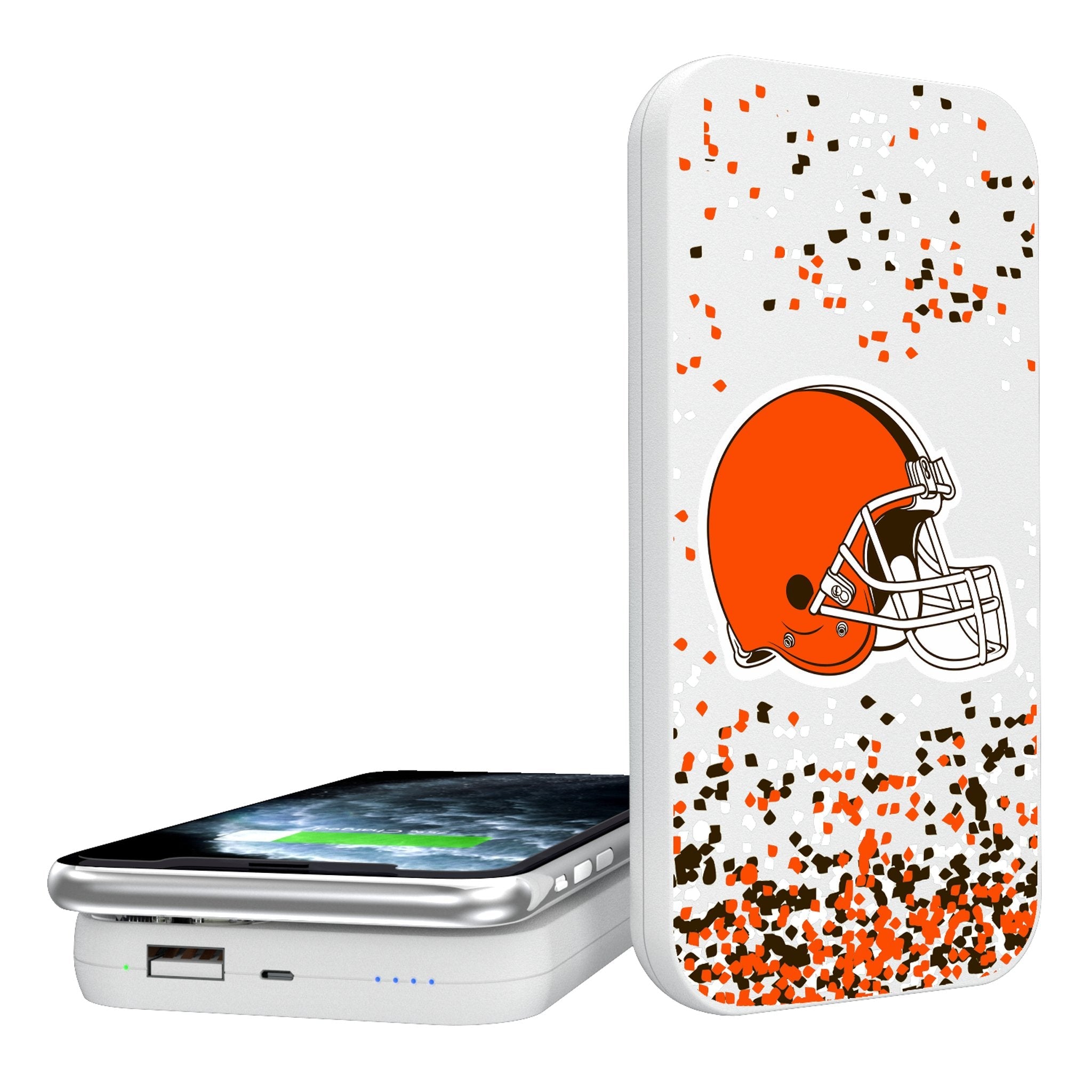 Cleveland Browns Confetti 5000mAh Portable Wireless Charger - Sports Gifts, Sports Memorabilia, Sports Collectibles, Fan Shop