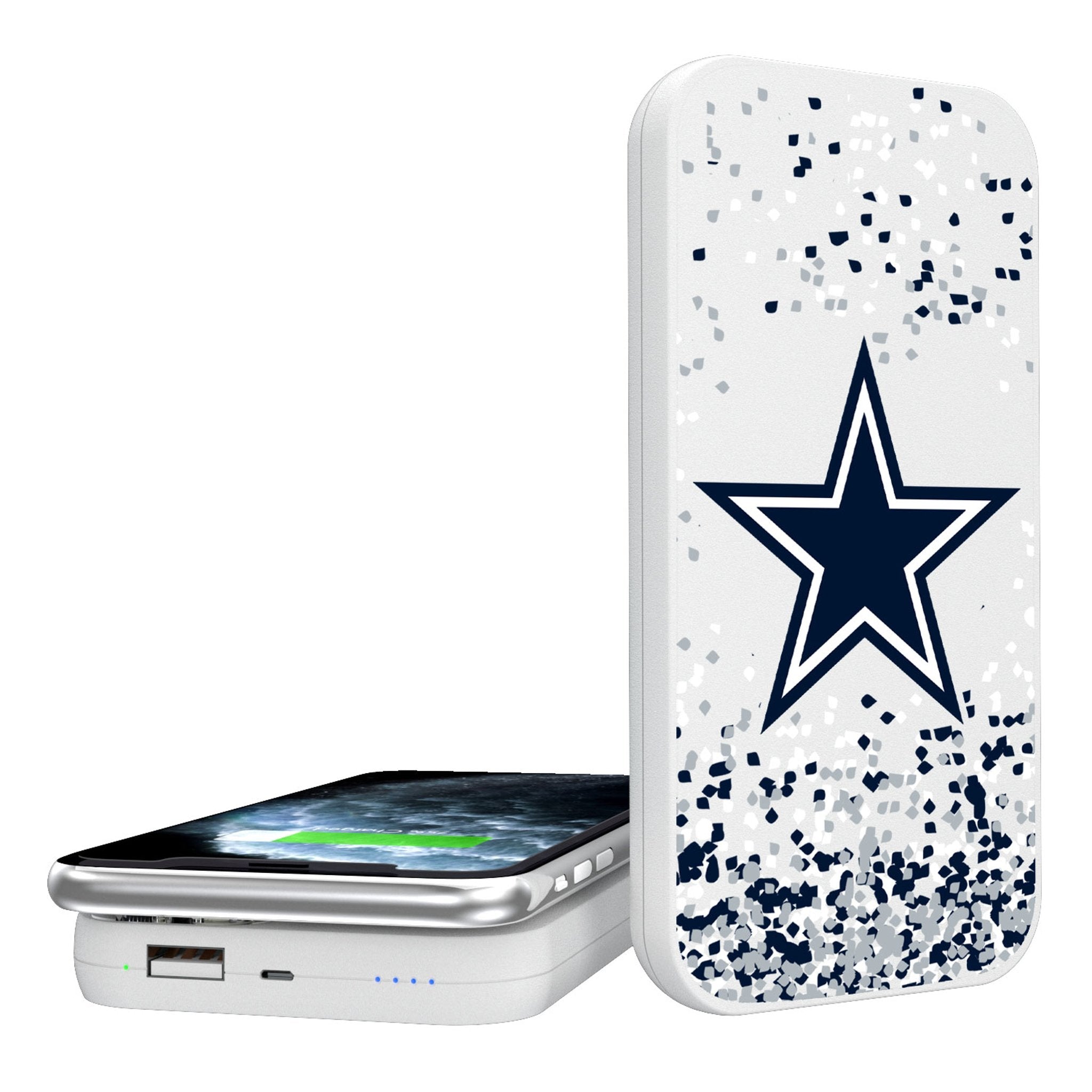 Dallas Cowboys Confetti 5000mAh Portable Wireless Charger - Sports Gifts, Sports Memorabilia, Sports Collectibles, Fan Shop