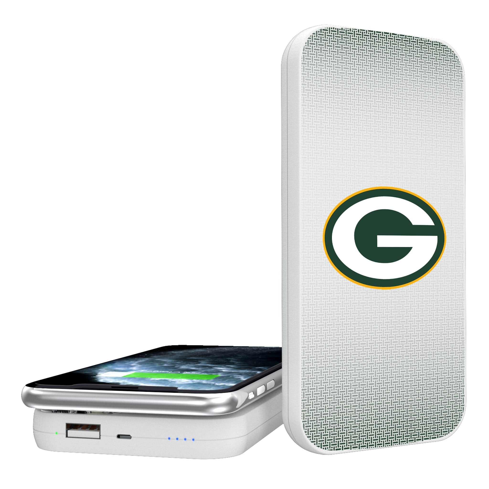 Green Bay Packers Linen 5000mAh Portable Wireless Charger - Sports Gifts, Sports Memorabilia, Sports Collectibles, Fan Shop
