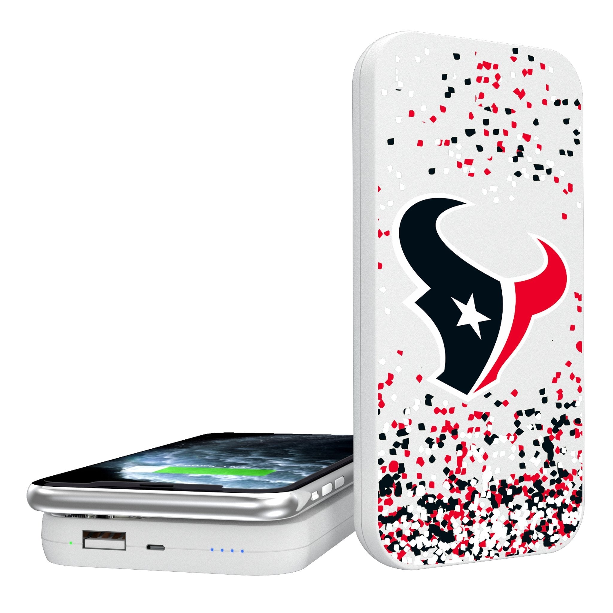 Houston Texans Confetti 5000mAh Portable Wireless Charger - Sports Gifts, Sports Memorabilia, Sports Collectibles, Fan Shop