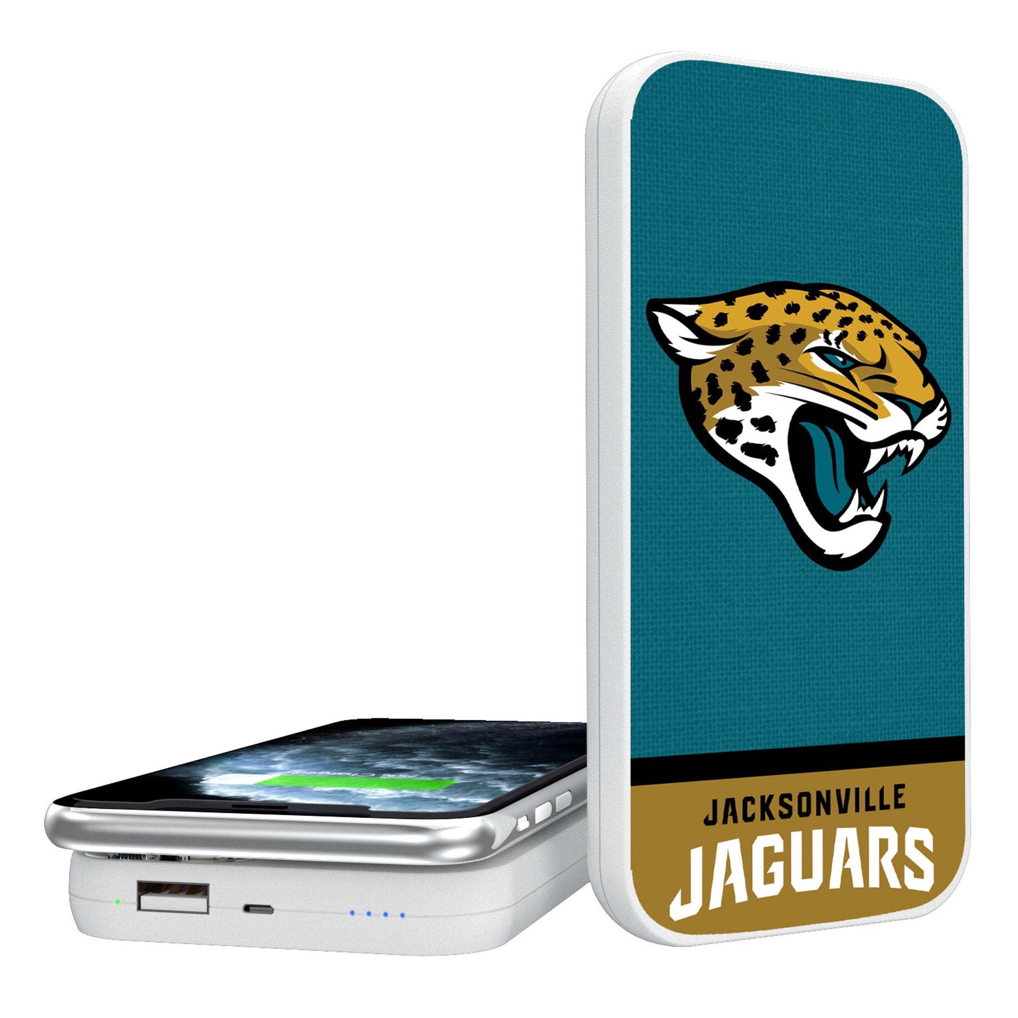 Jacksonville Jaguars Endzone Solid 5000mAh Portable Wireless Charger - Sports Gifts, Sports Memorabilia, Sports Collectibles, Fan Shop