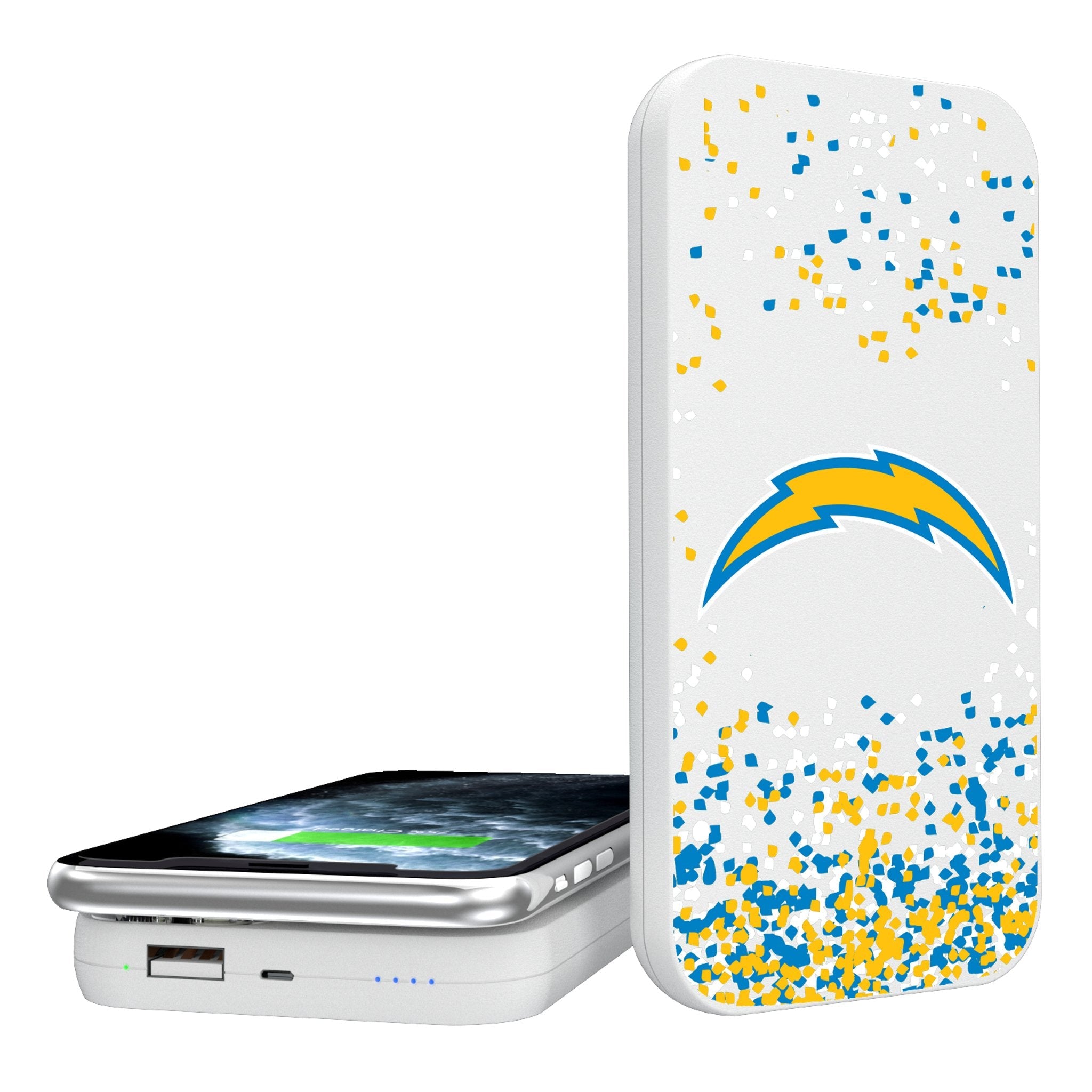 Los Angeles Chargers Confetti 5000mAh Portable Wireless Charger - Sports Gifts, Sports Memorabilia, Sports Collectibles, Fan Shop