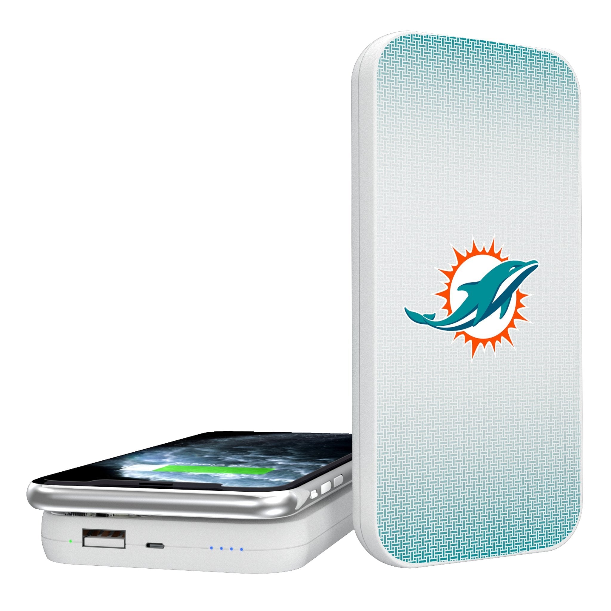 Miami Dolphins Linen 5000mAh Portable Wireless Charger - Sports Gifts, Sports Memorabilia, Sports Collectibles, Fan Shop